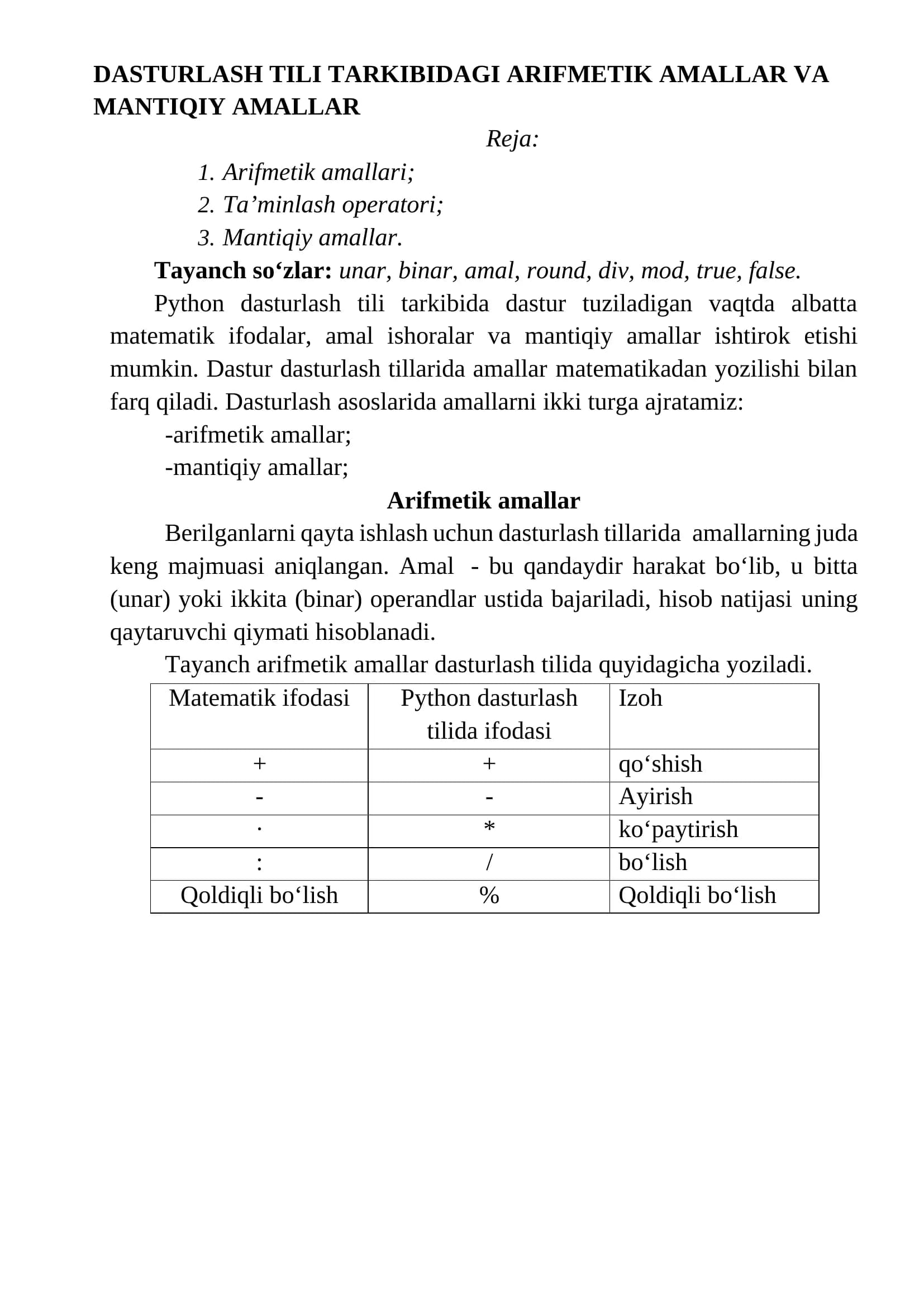Arifmetik amallar