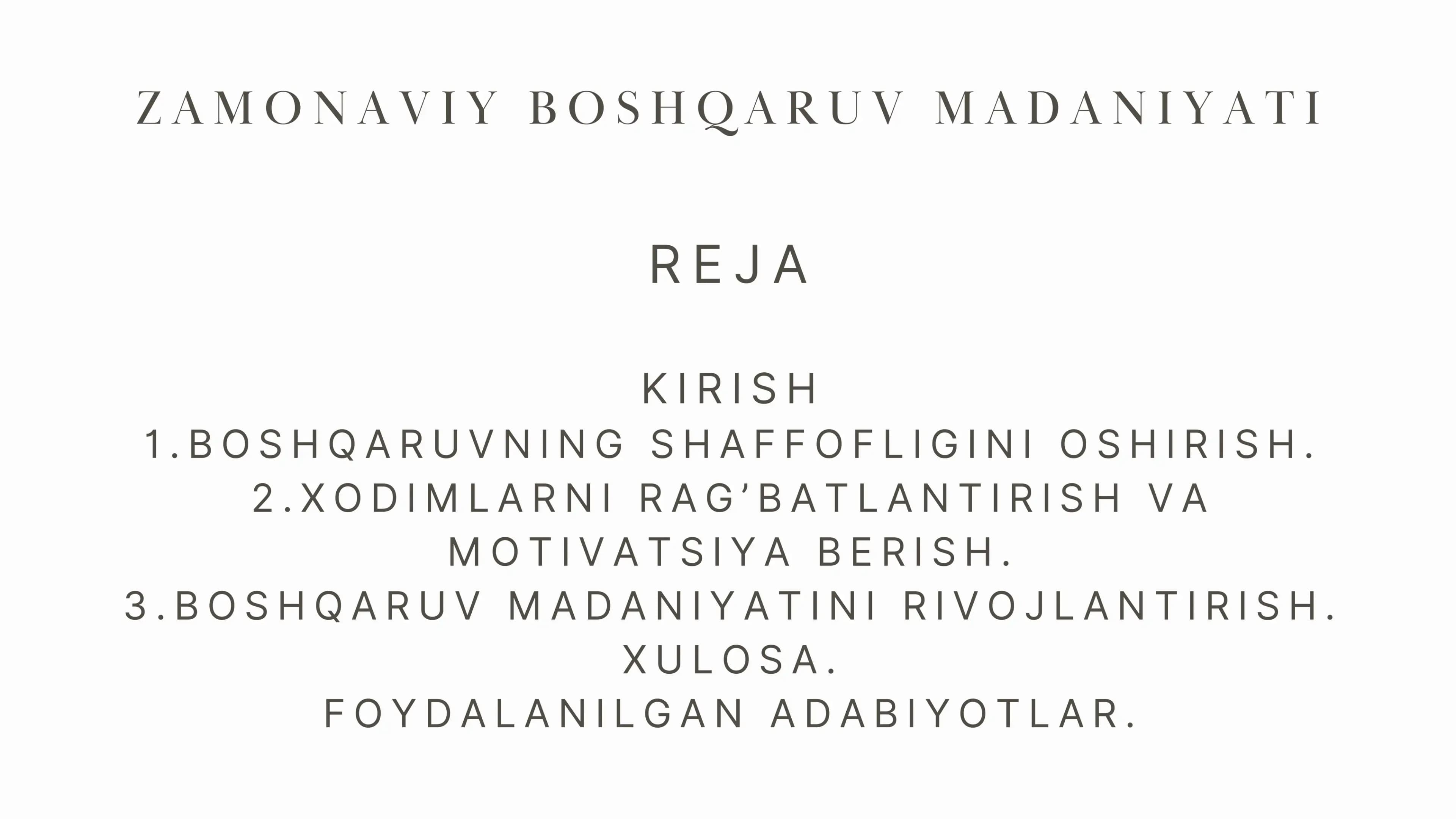 ZAMONAVIY BOSHQARUV MADANIYATI