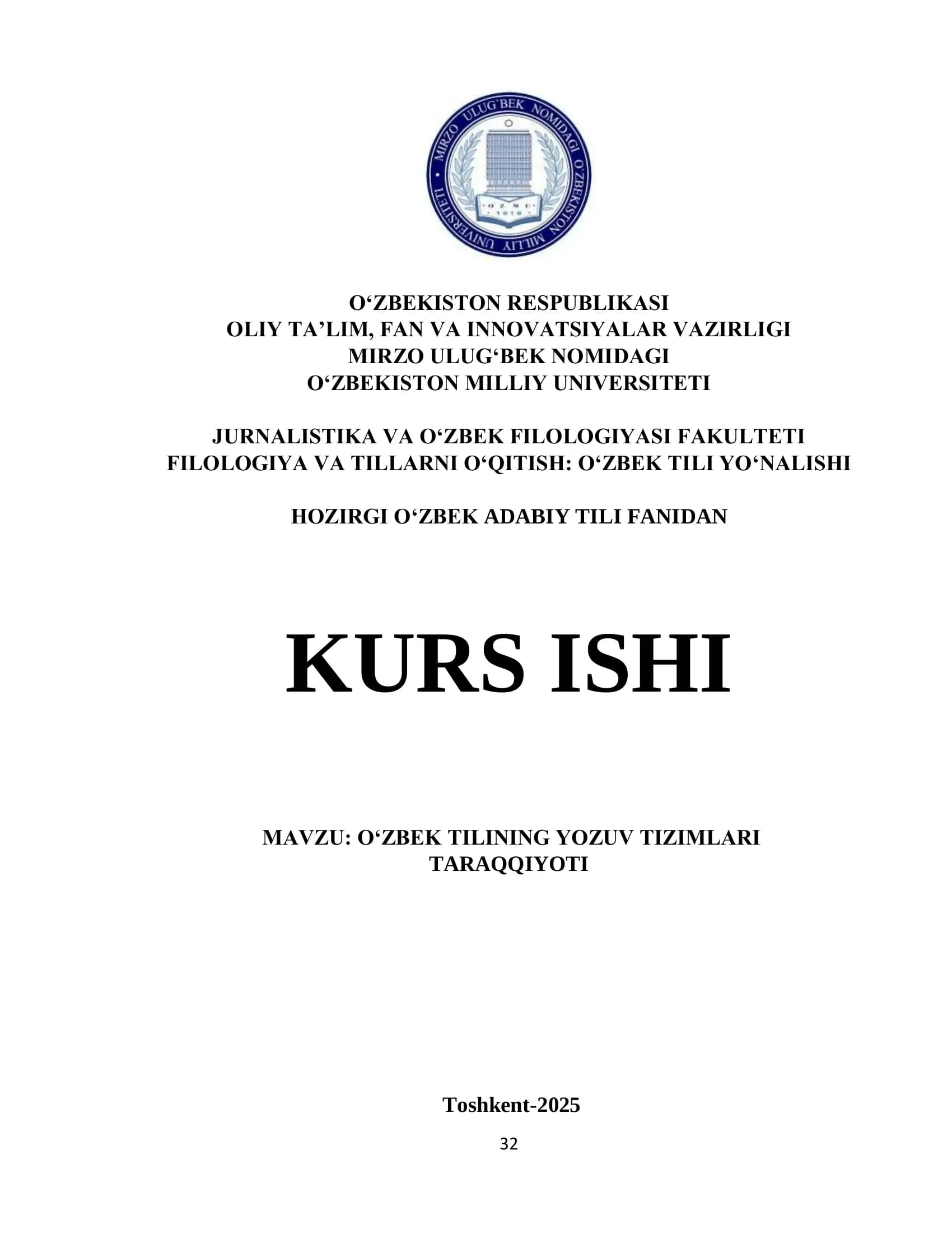O‘ZBEK TILINING YOZUV TIZIMLARI  TARAQQIYOTI