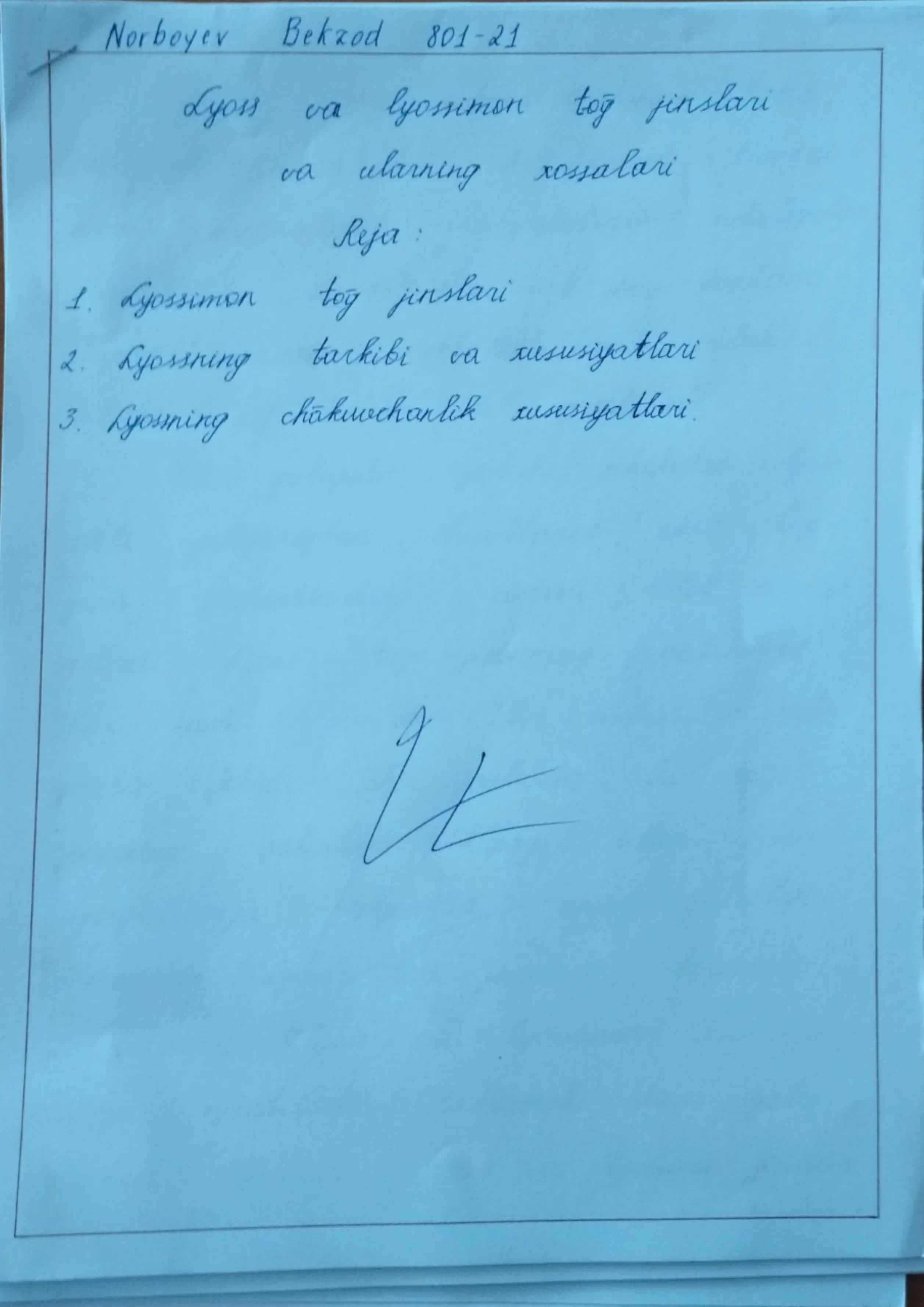 Lyoss va lyossimon tog' jinslari va ularning xossalari