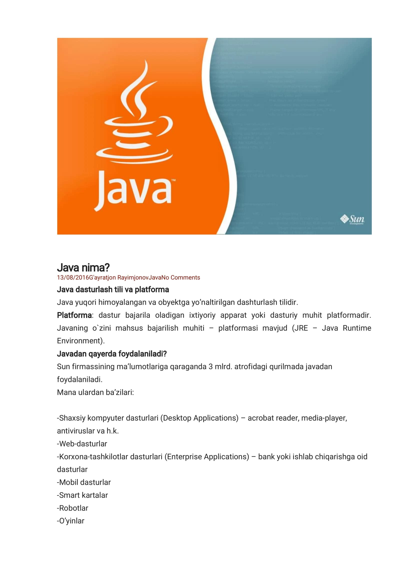 Java dasturlashtilivaplatforma