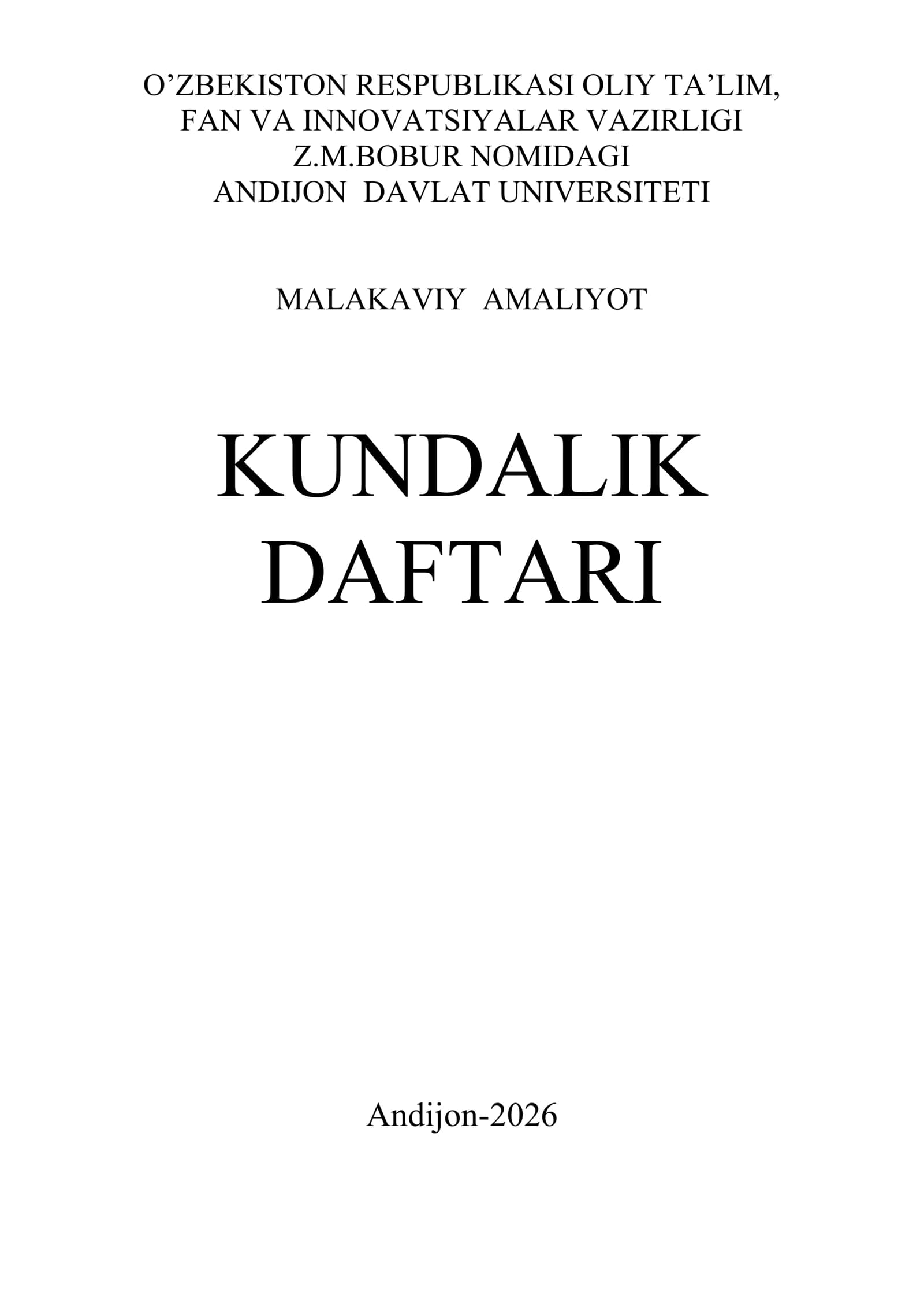 MALAKAVIY AMALIYOT KUNDALIK DAFTARI