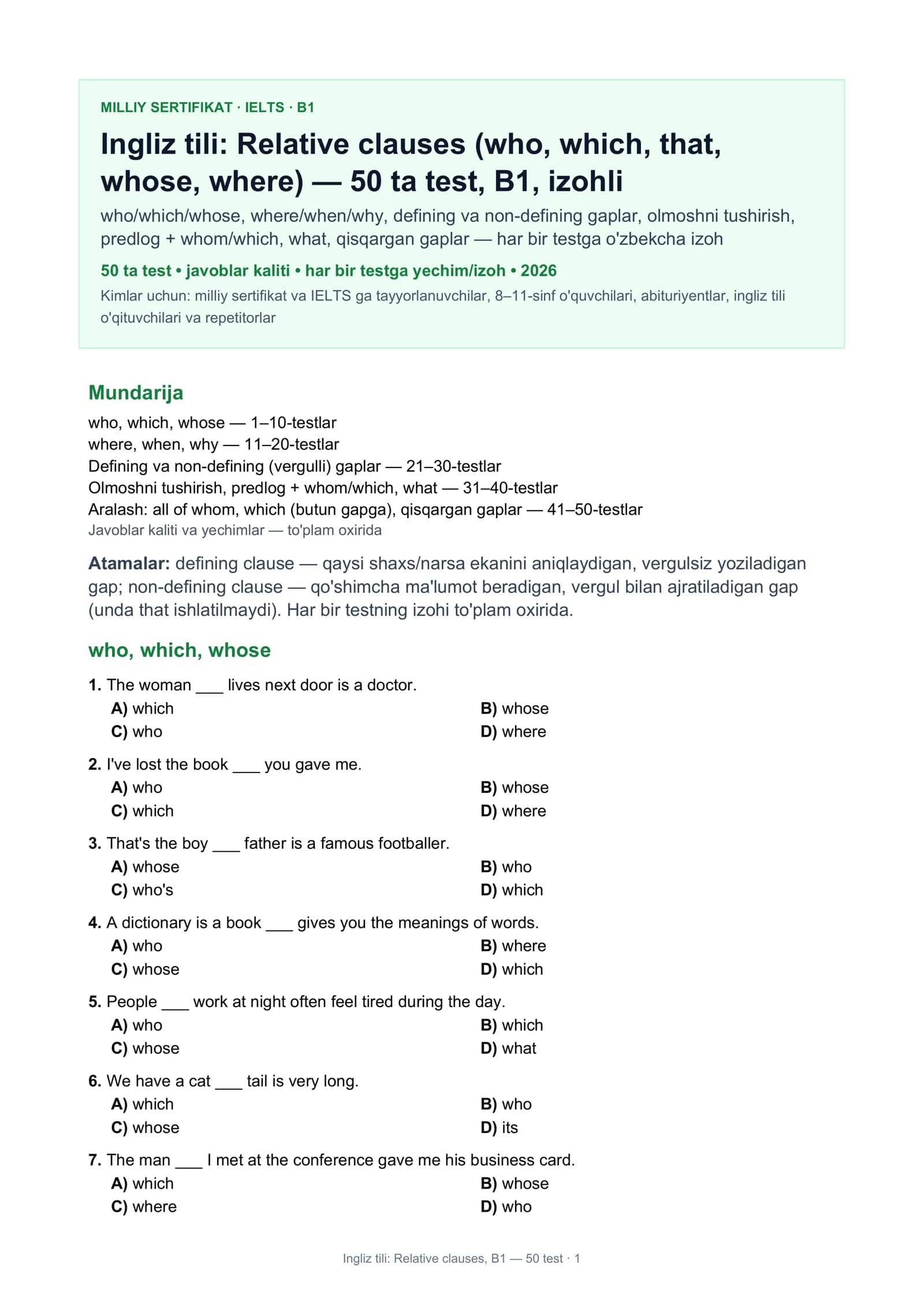 Ingliz tili: Relative clauses