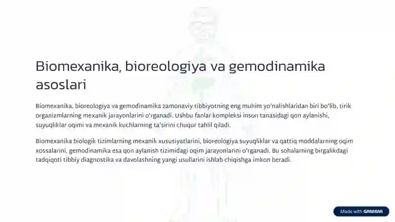 Biomexanika,bioreologiya va gemodinamika asoslari