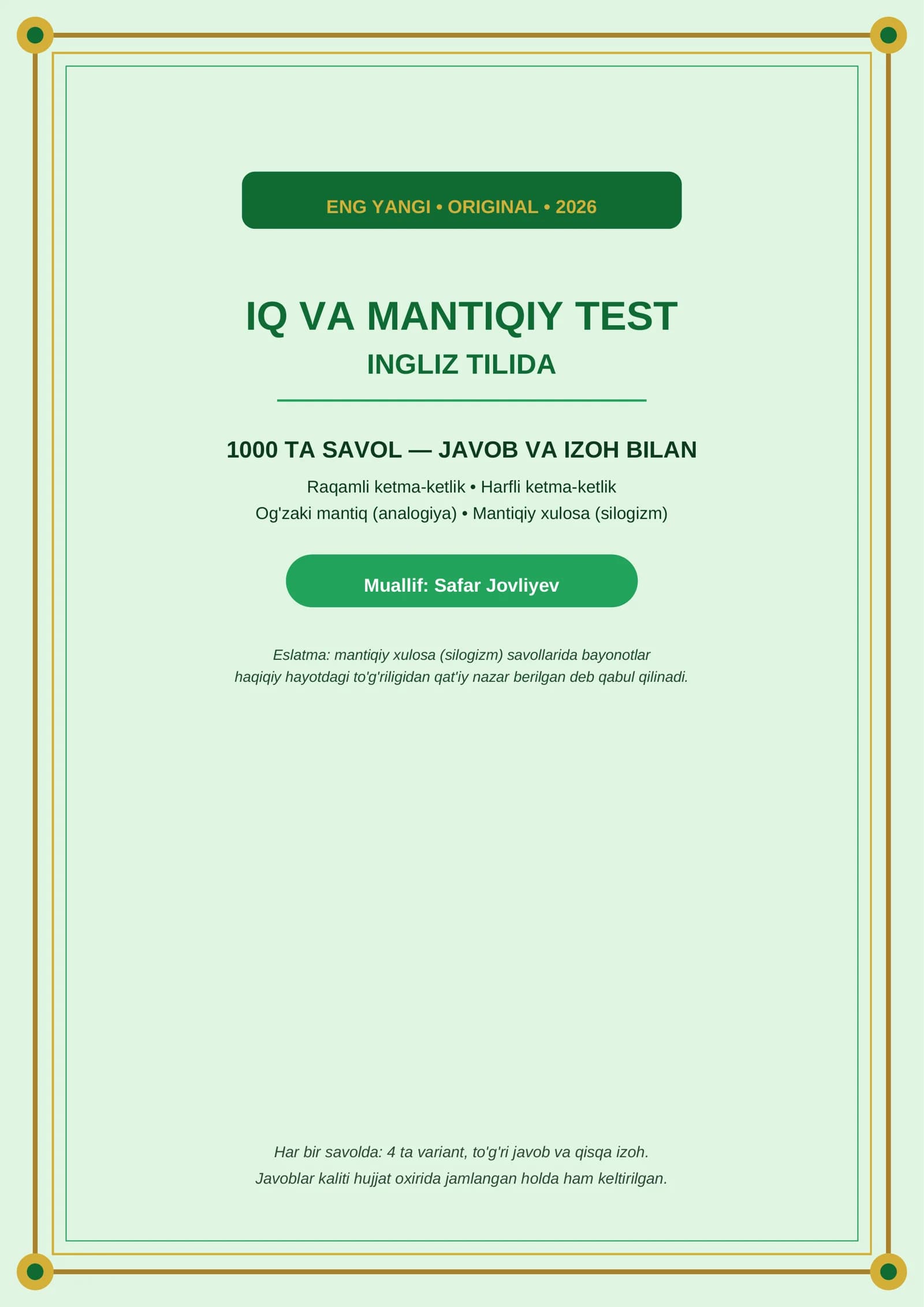 IQ VA MANTIQIY TEST 2026