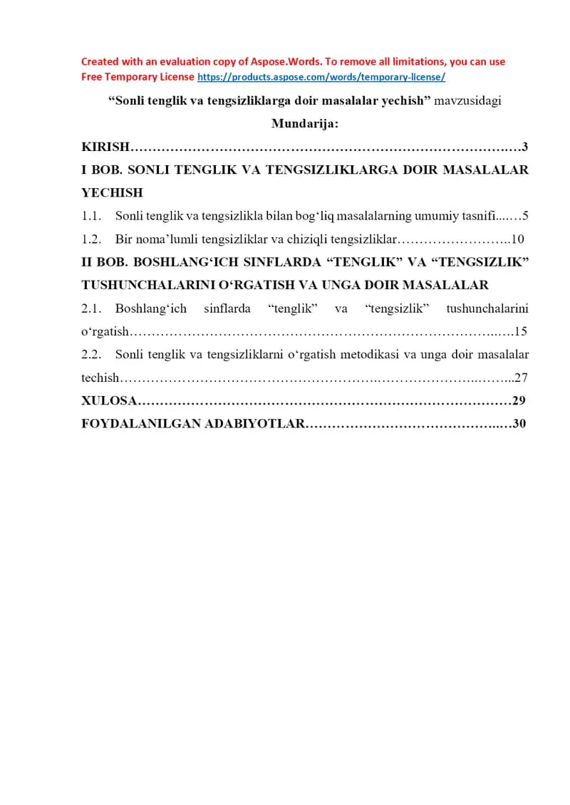 Sonli tenglik va tengsizliklarga doir masalalar yechish