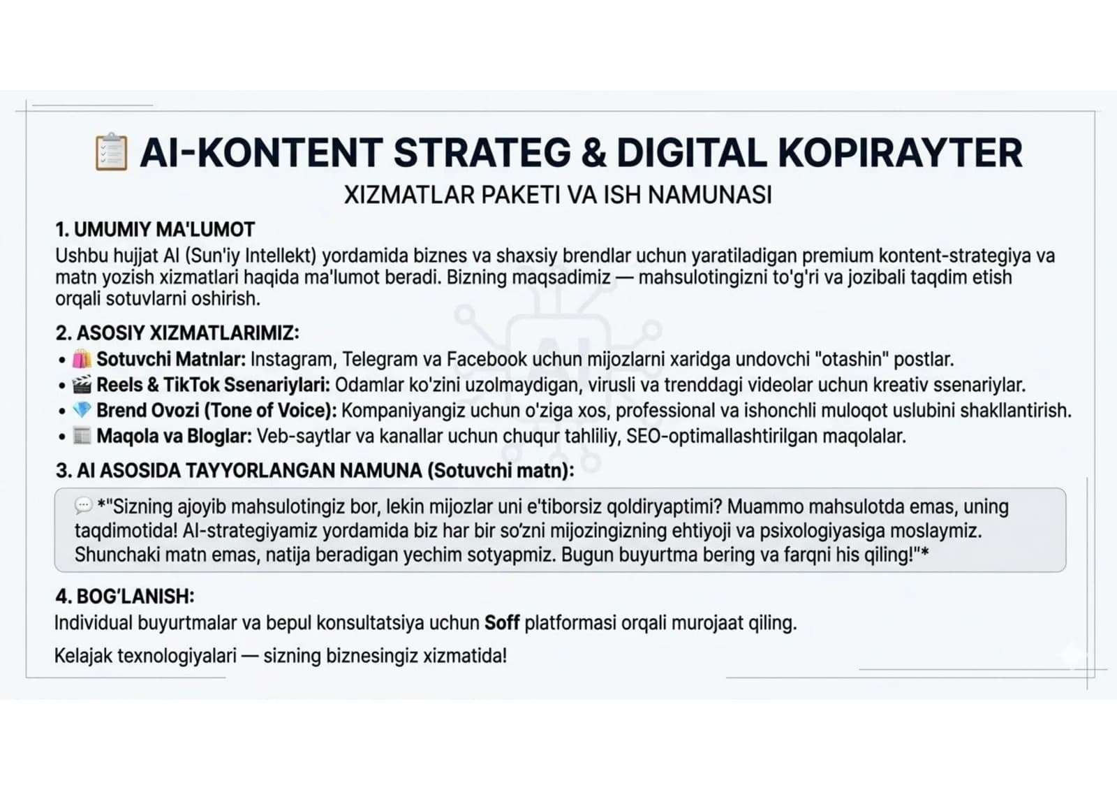 "AI-Kontent Strateg & Digital Kopirayter"