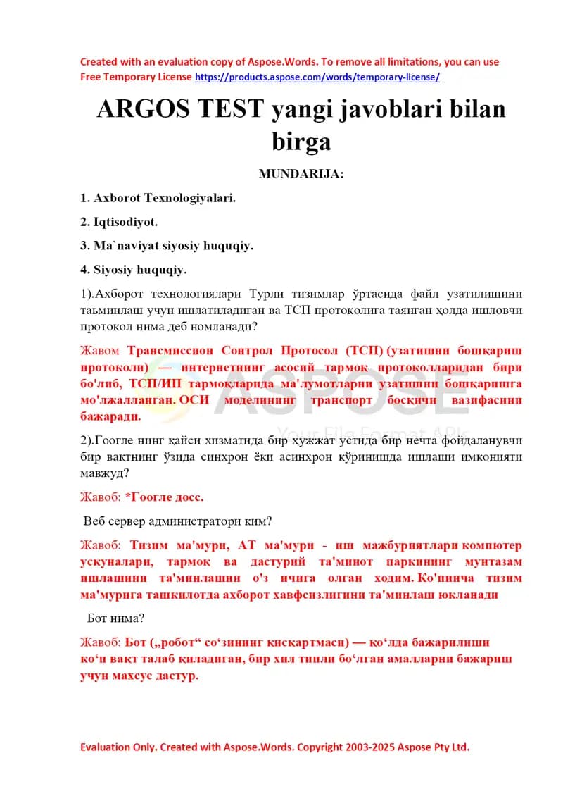 Argos test 2025 yangisi
