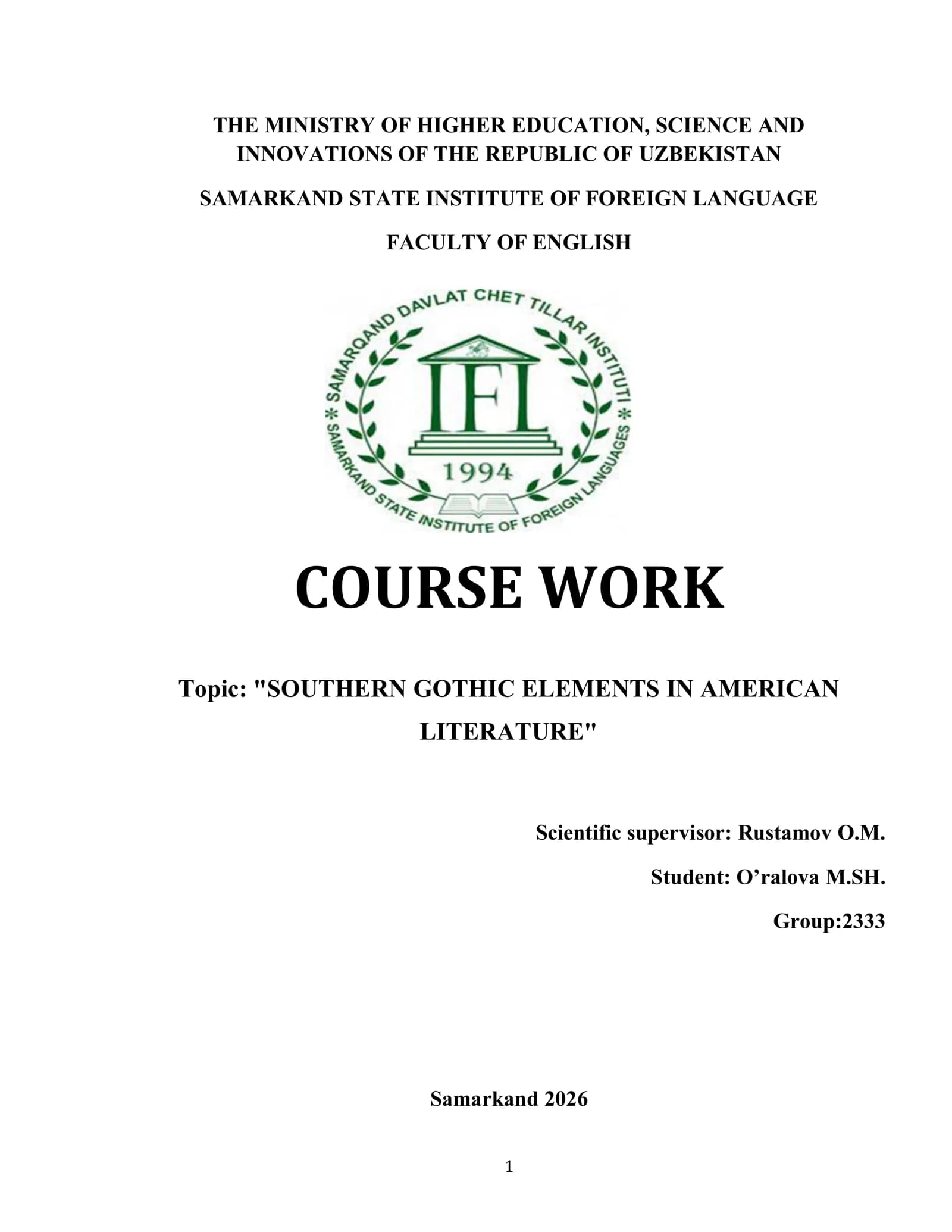 SOUTHERN GOTHIC ELEMENTS IN AMERICAN LITERATURE