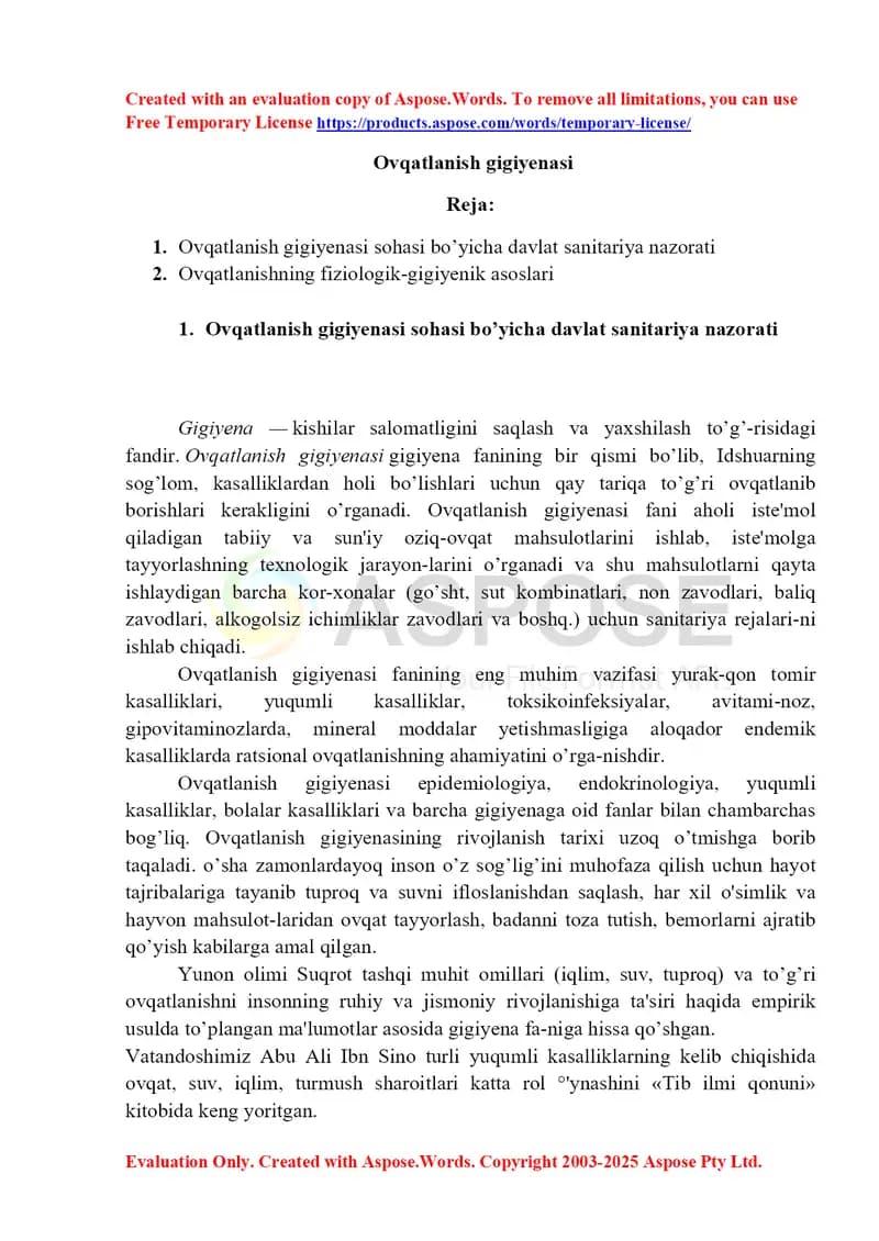 Ovqatlanish gigiyenasi