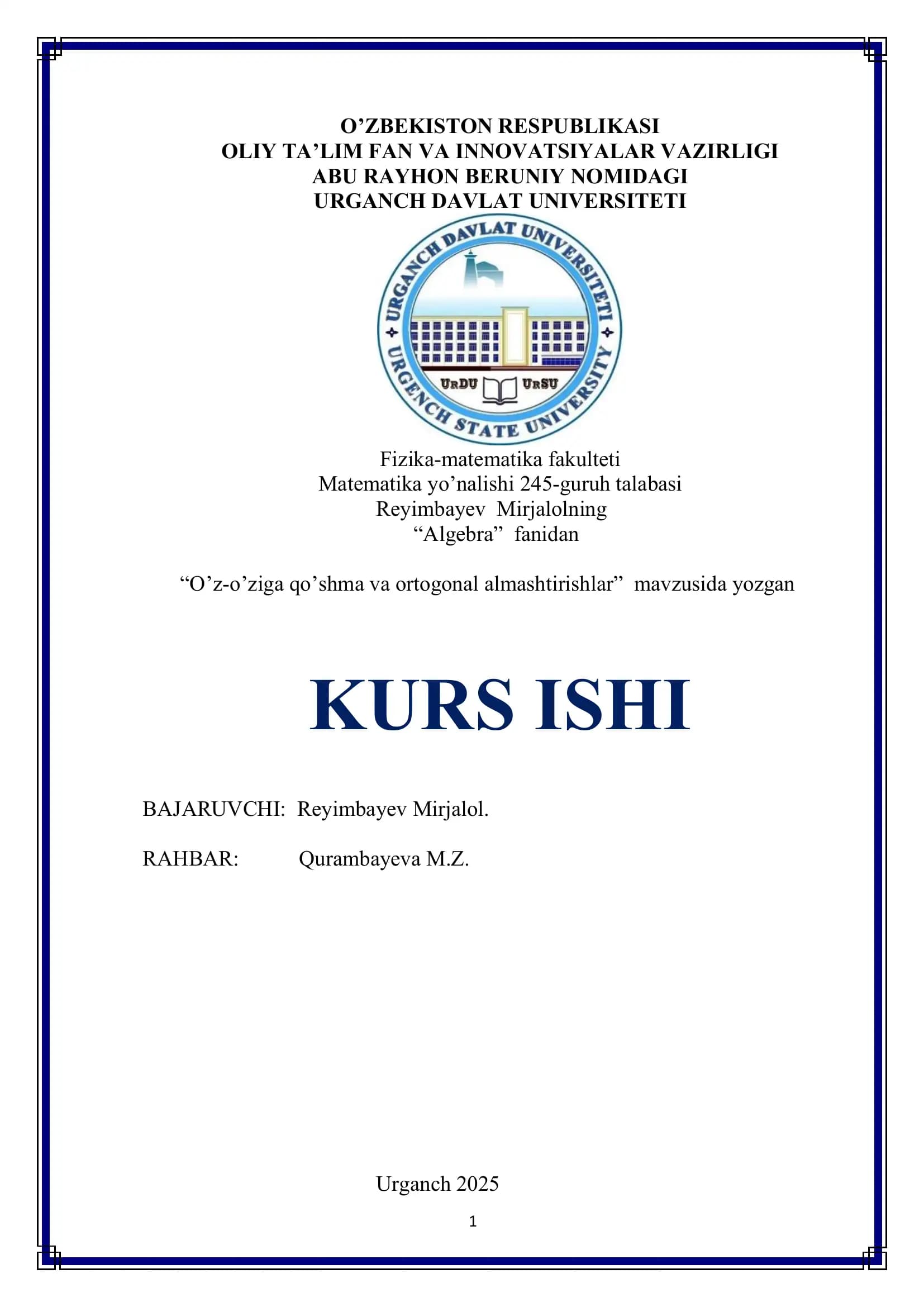Algebra KURS ISHI