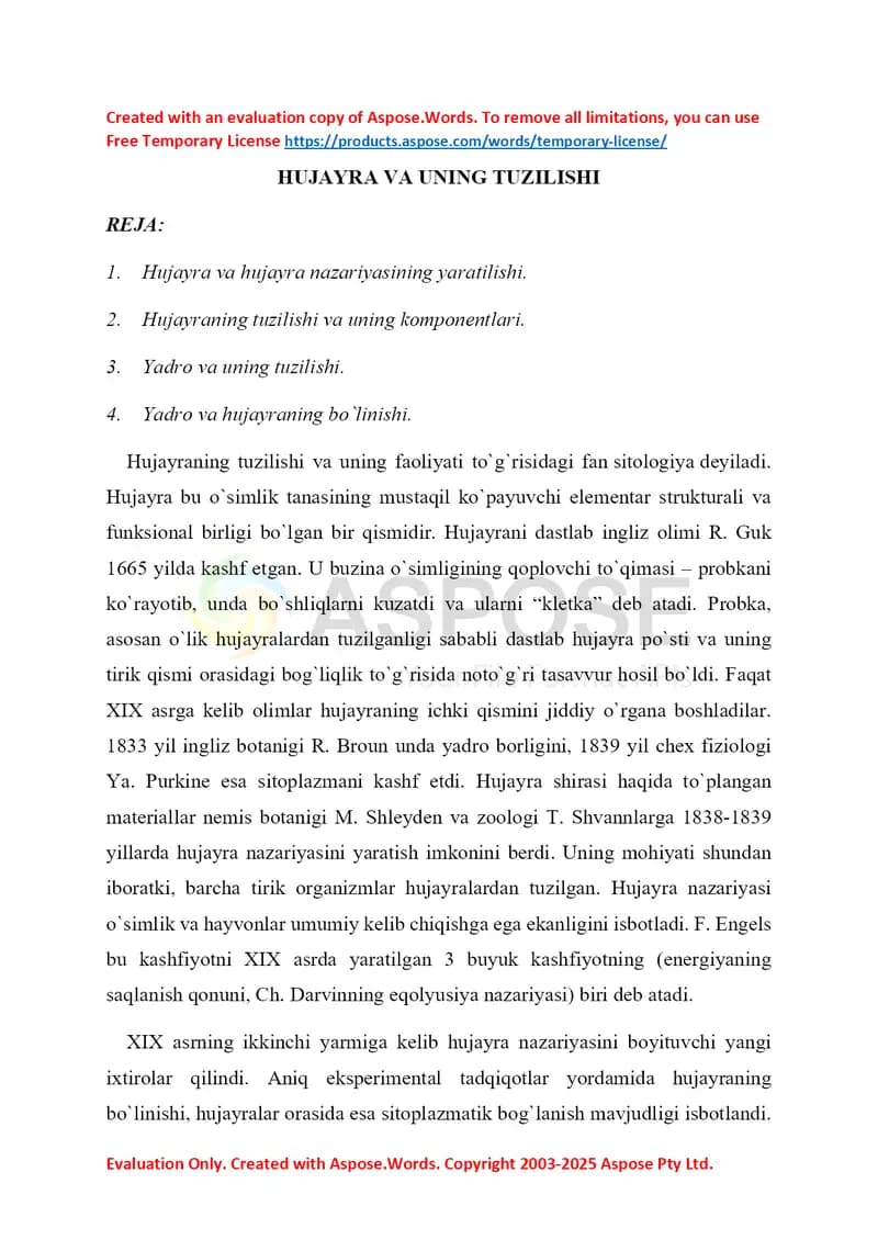 Hujayra va uning tuzilishi
