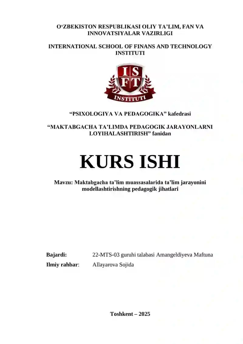 Maktabgacha Ta'limda Pedagogik Jarayonlarni Loyiha