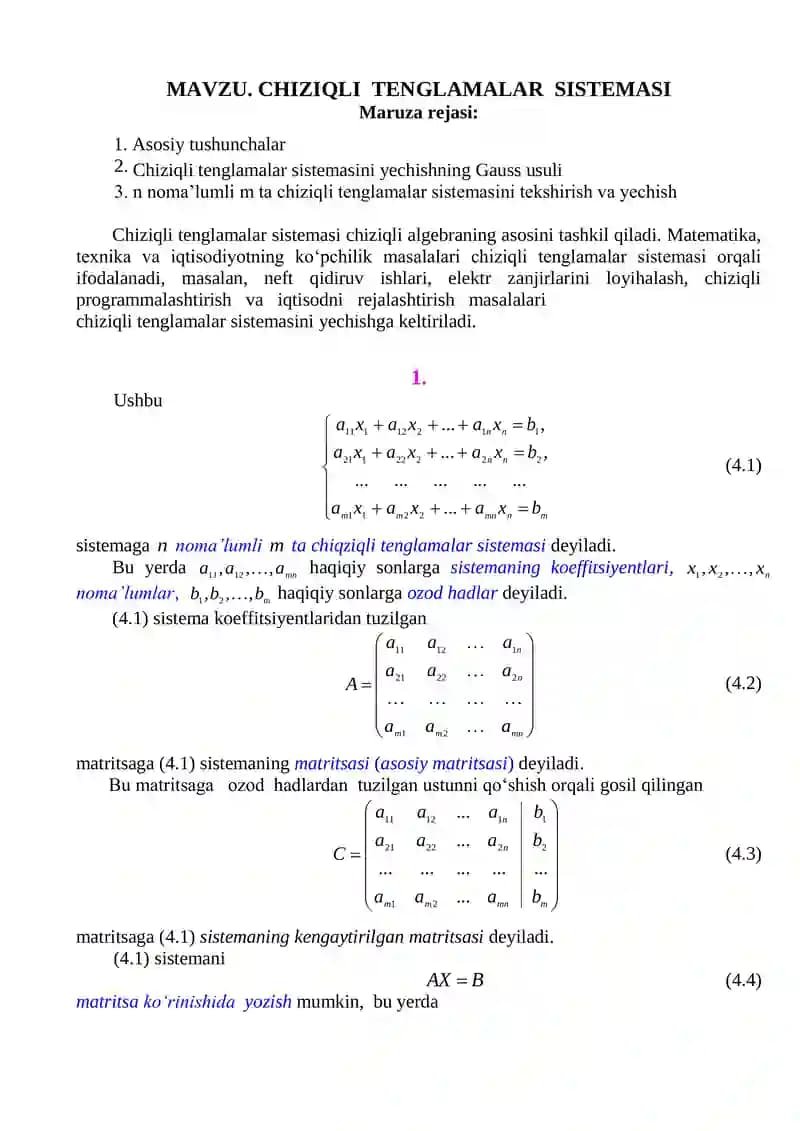Chiziqli Tenglamalar Sistemi