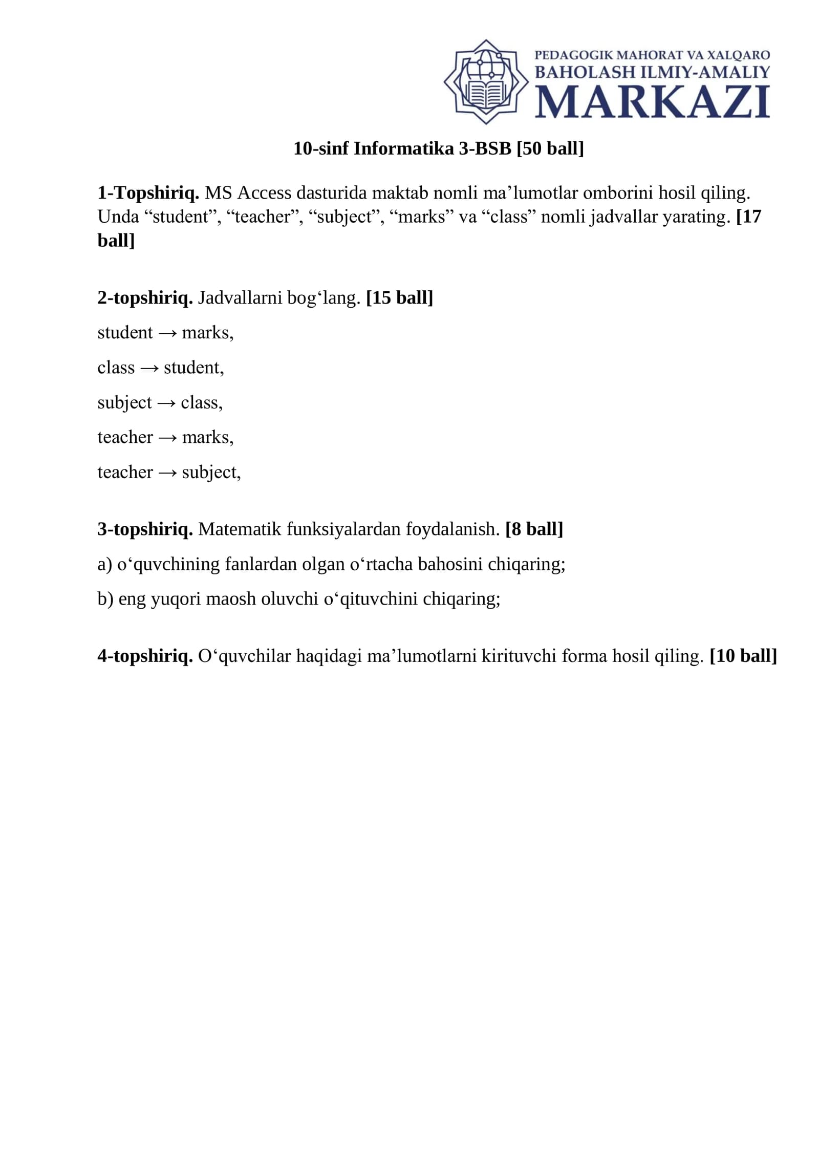 10-sinf Informatika 3-BSB