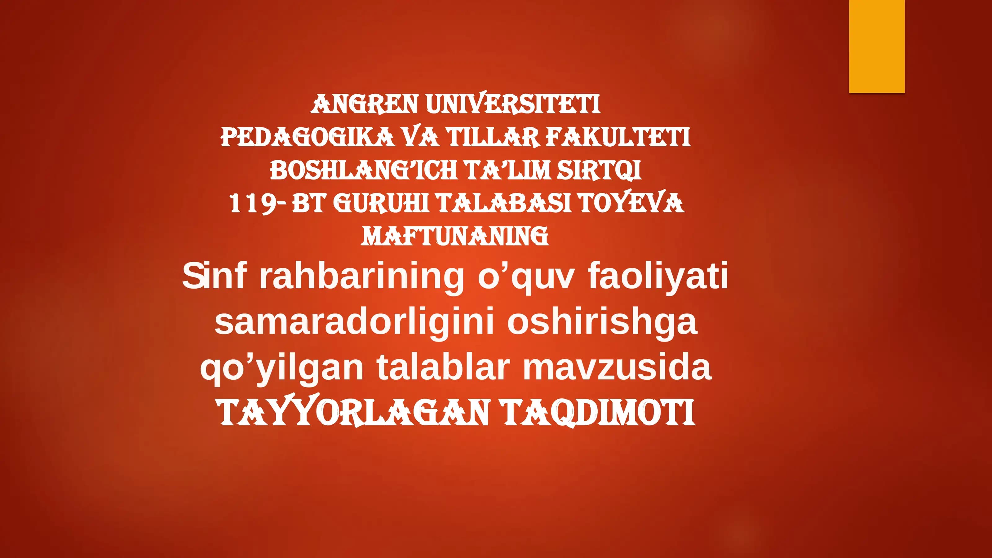Angren universiteti BT 119-guruh talabasi Toyeva Maftuna