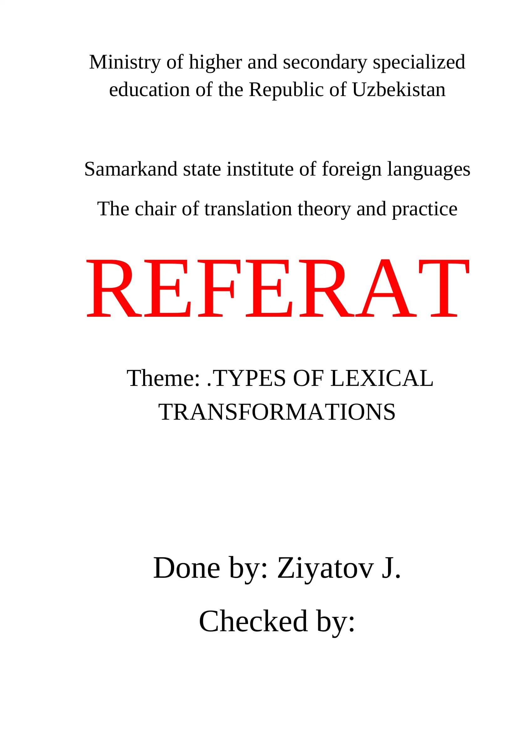 TYPES OF LEXICAL TRANSFORMATIONS