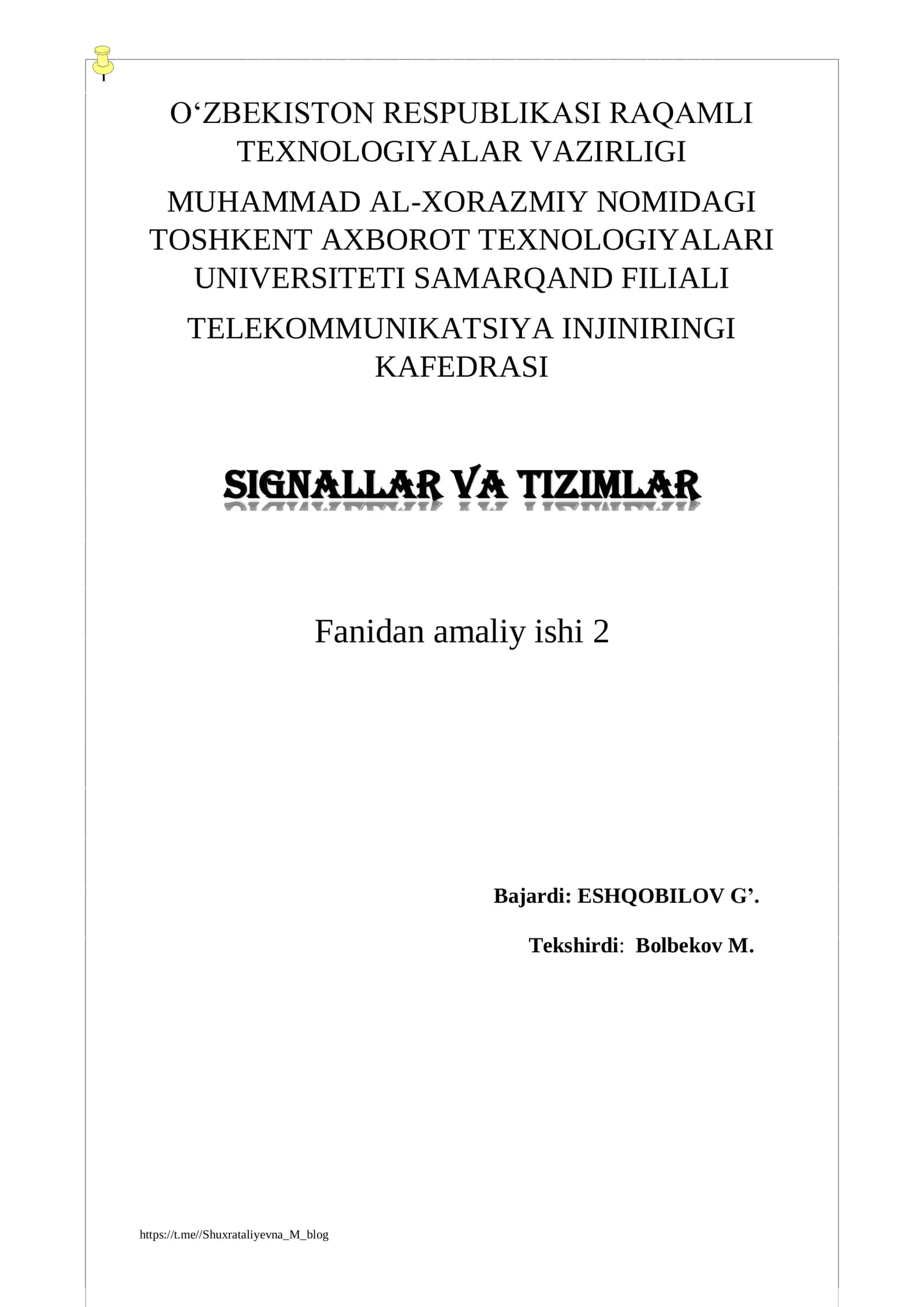 DAVRIY SIGNALLAR SPЕKTRLARINI TADQIQ ETISH