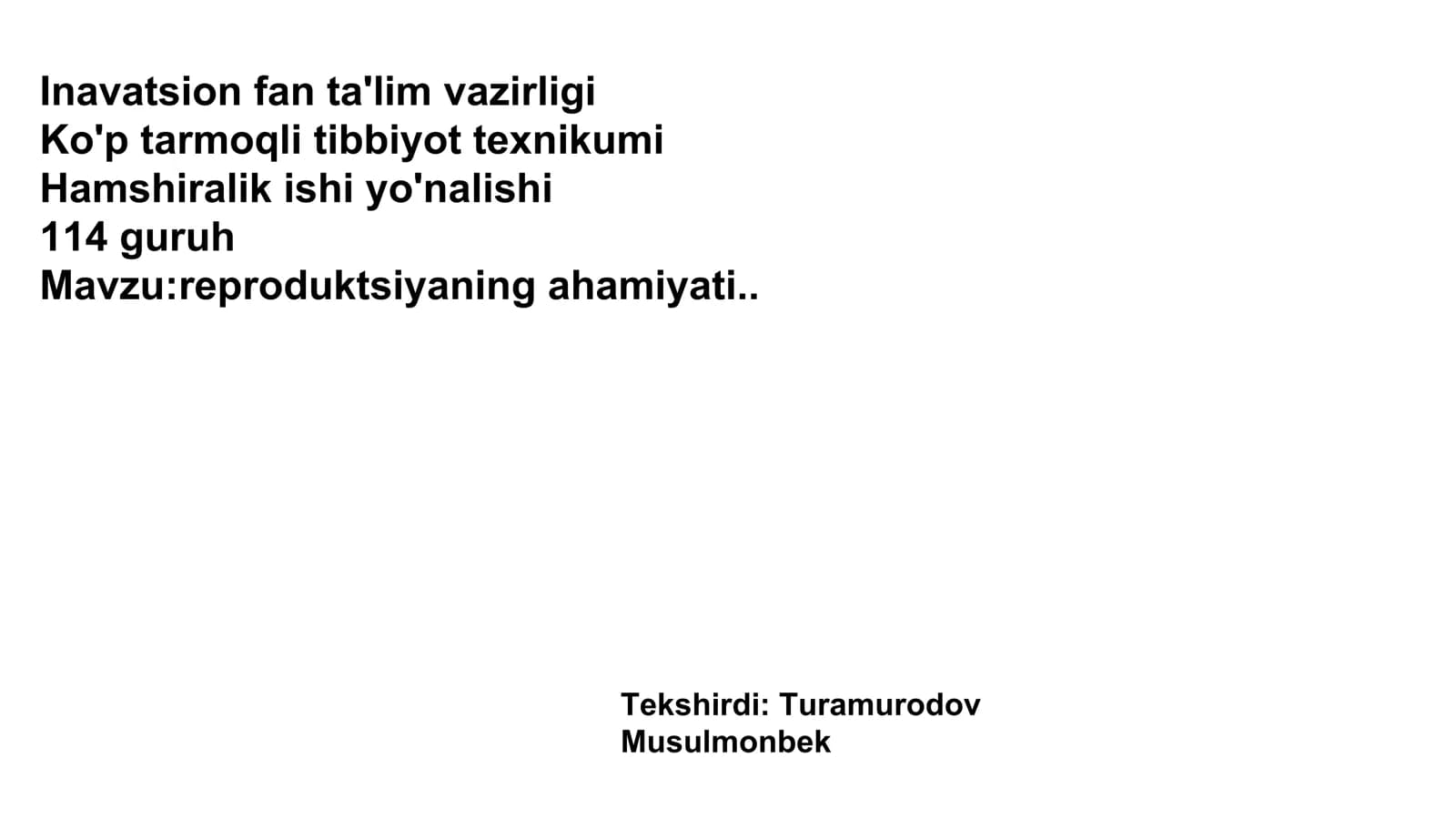 Reproduktsiyaning ahamiyati