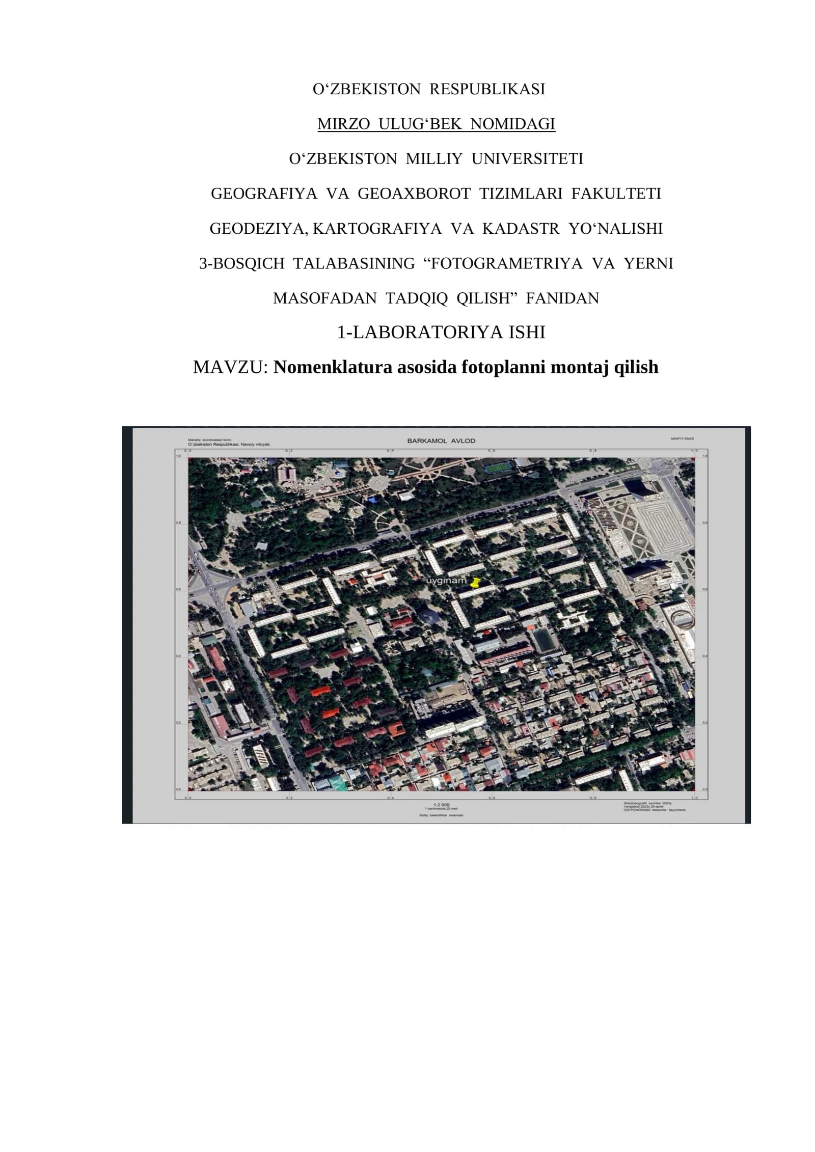 Nomenklatura asosida fotoplanni montaj qilish