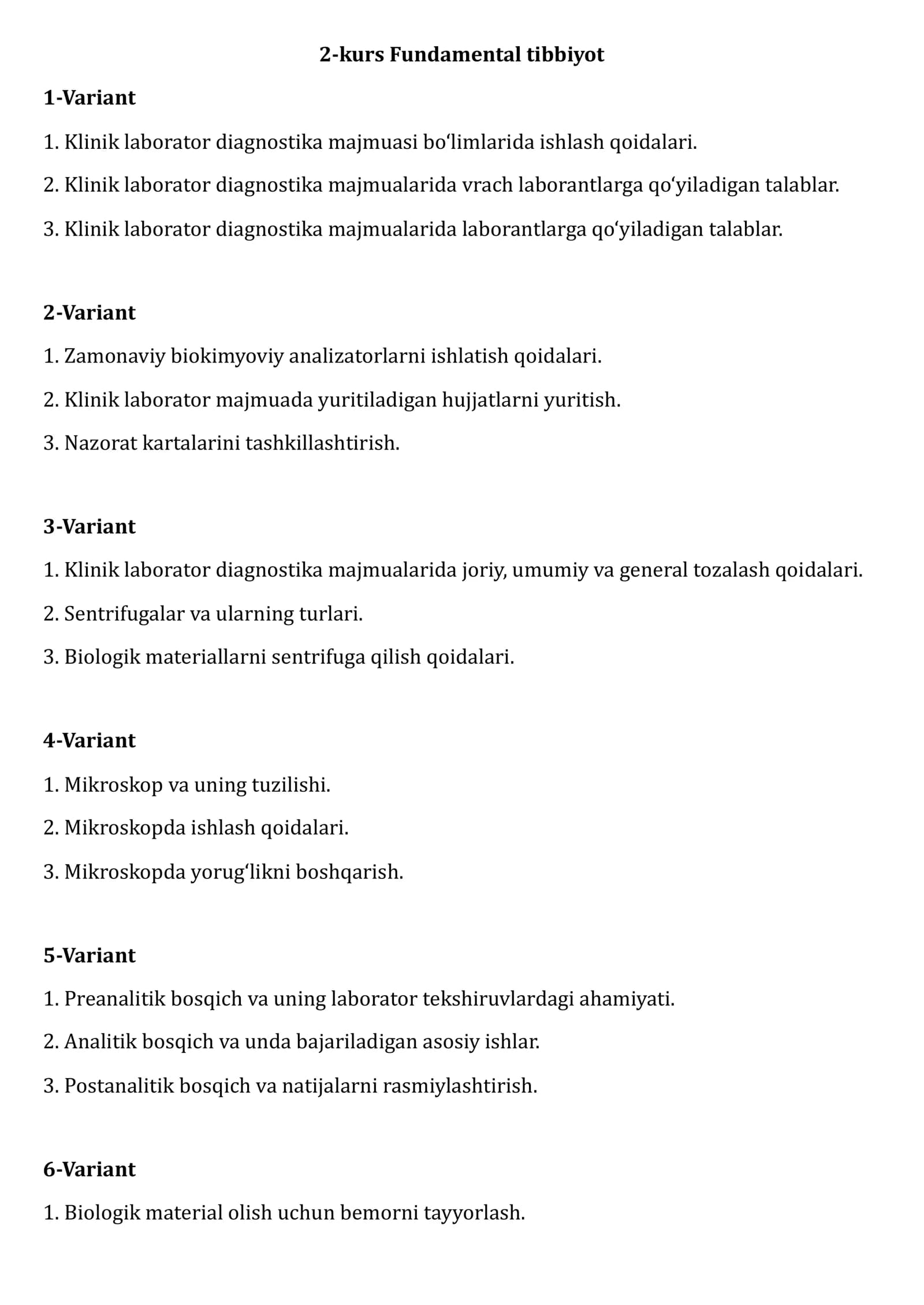 2-kurs Fundamental tibbiyot