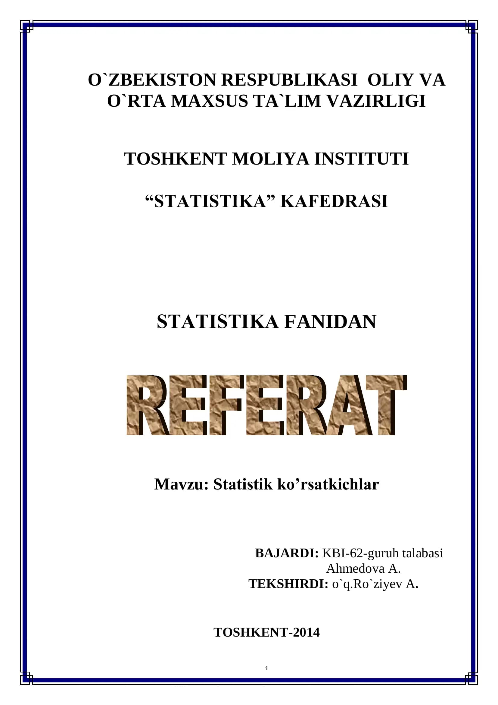 Statistik ko’rsatkichlar