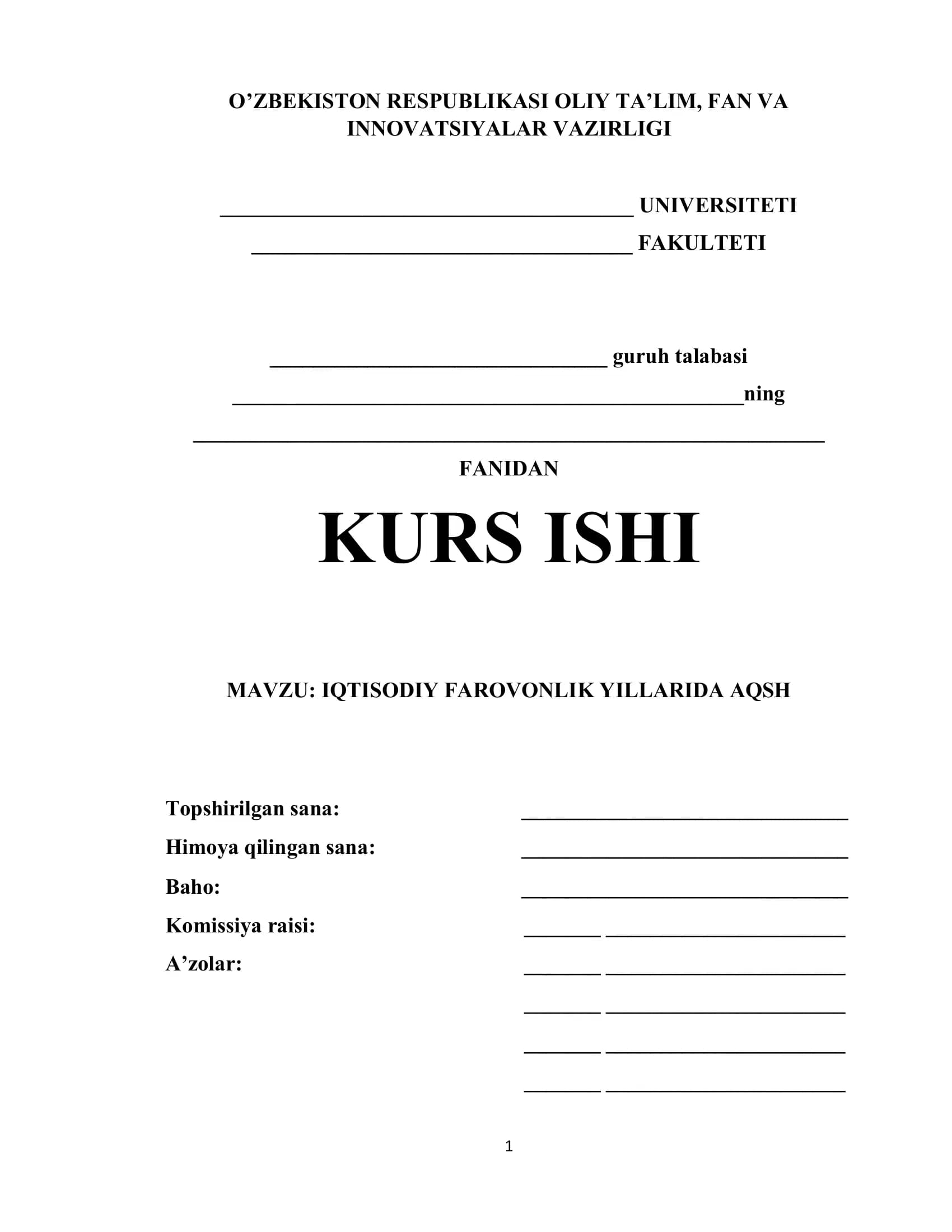 IQTISODIY FAROVONLIK YILLARIDA AQSH
