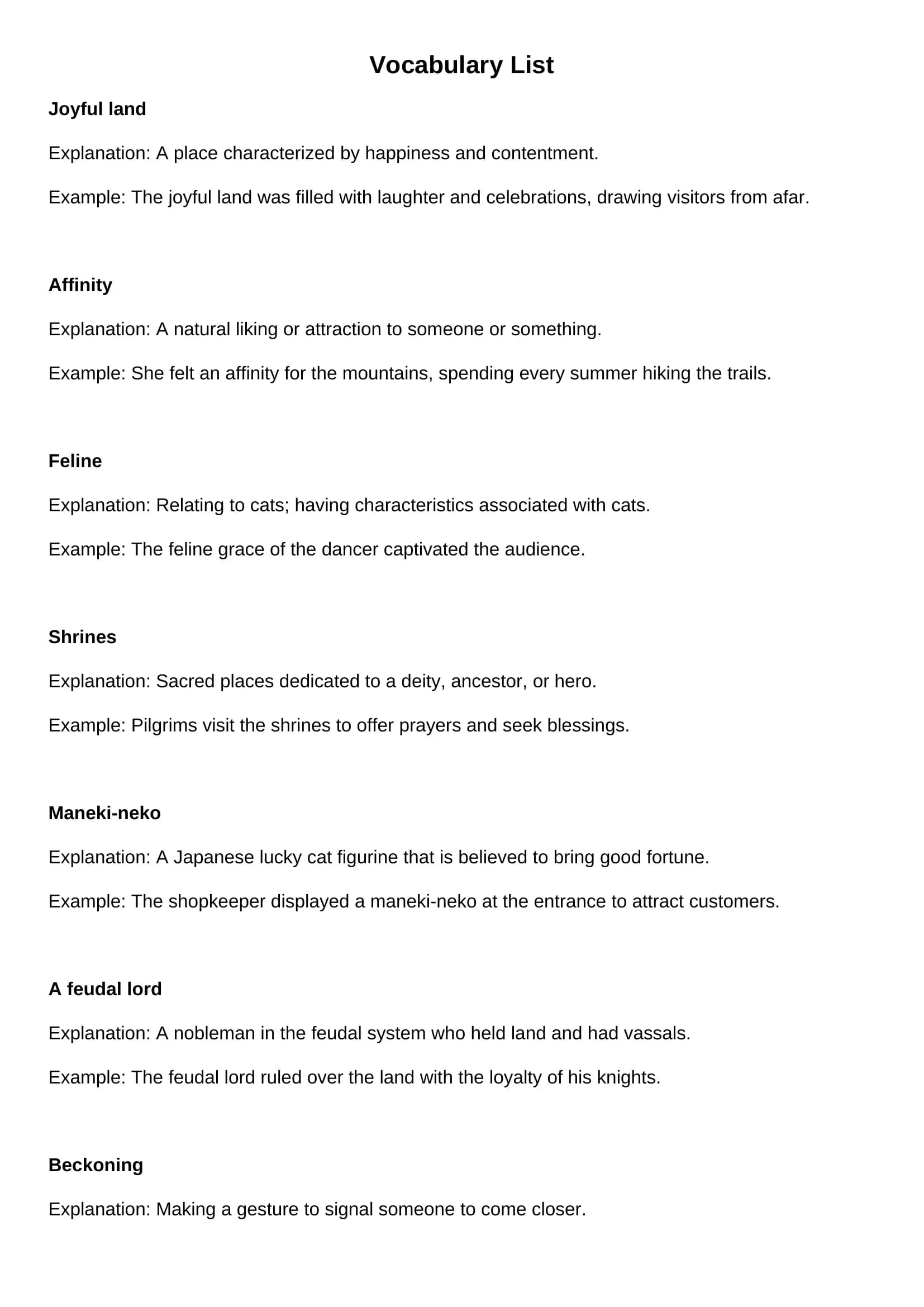 Vocabulary List