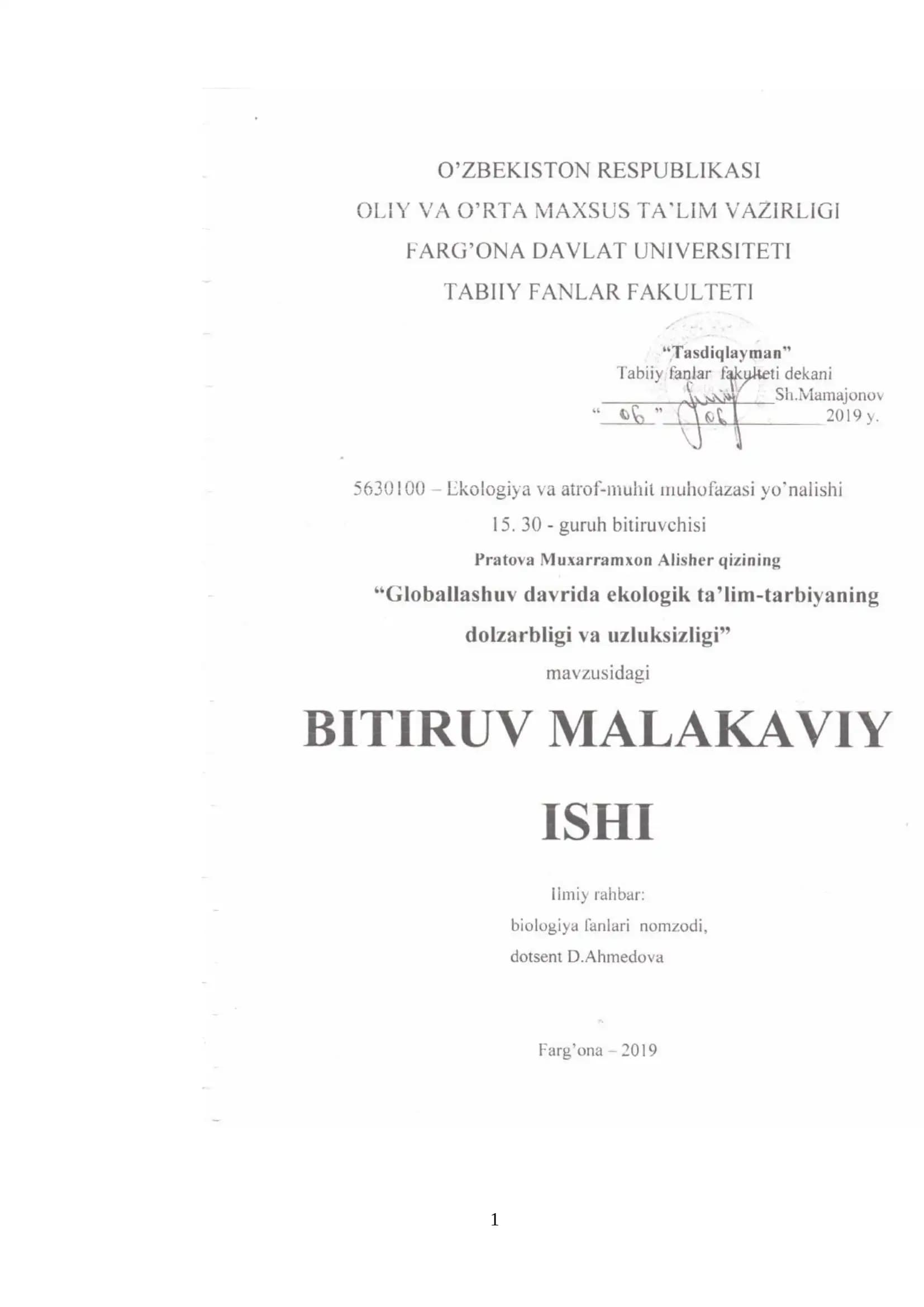 EKOLOGIK TA’LIM-TARBIYA