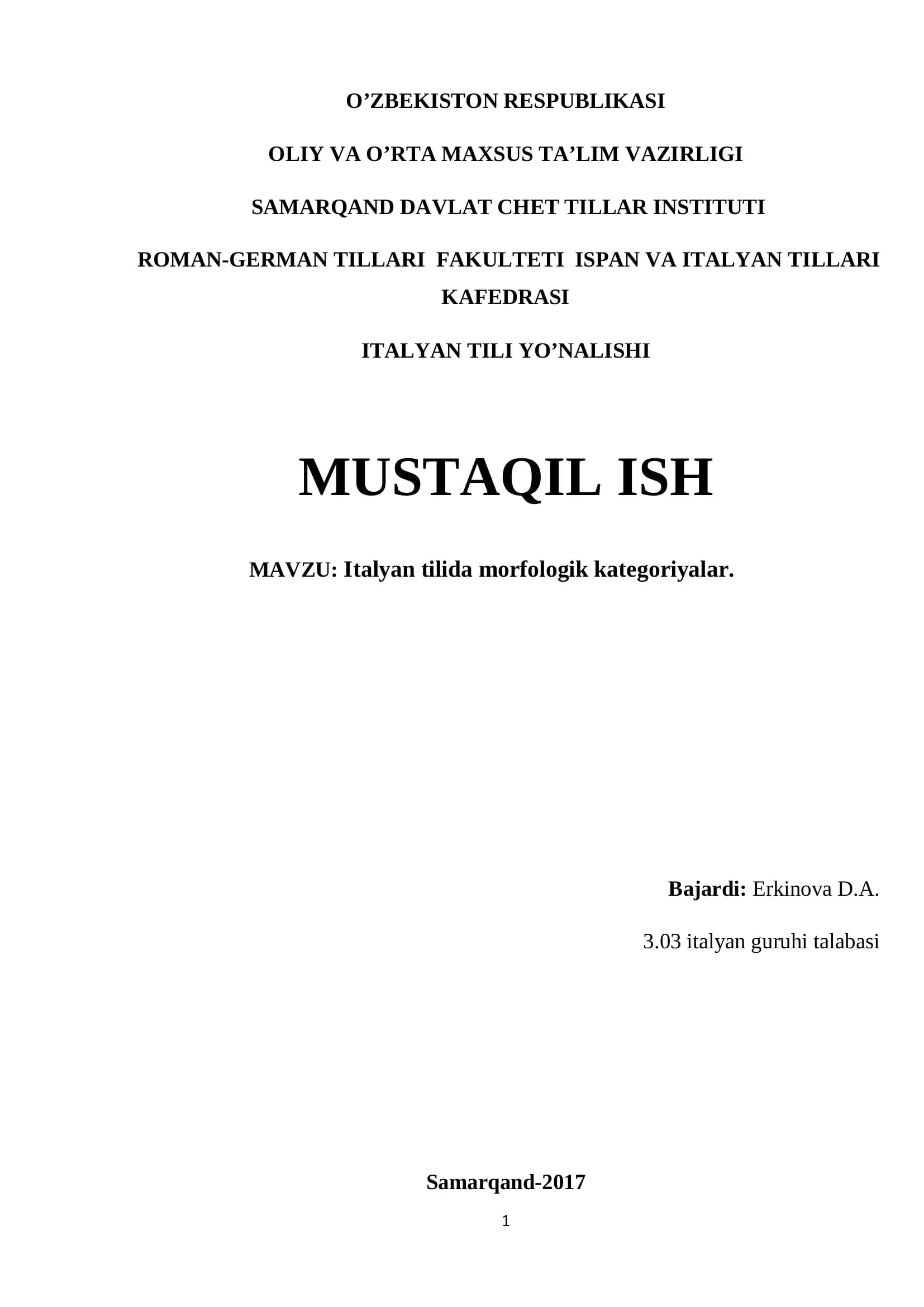 Italyan tilida morfologik kategoriyalar