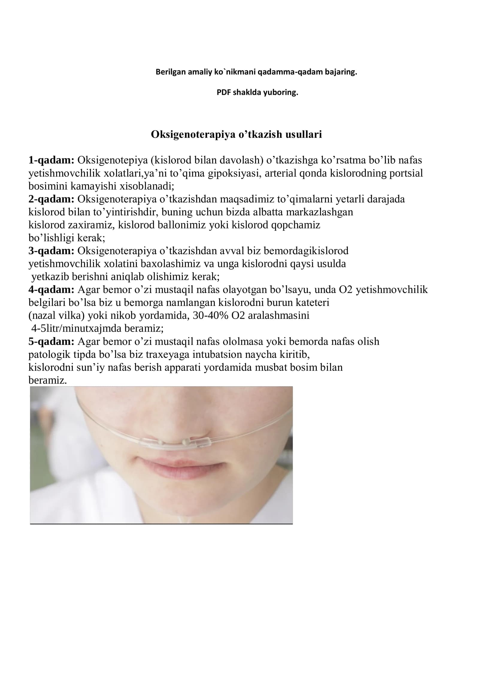 Oksigenoterapiya oʼtkazish usullari