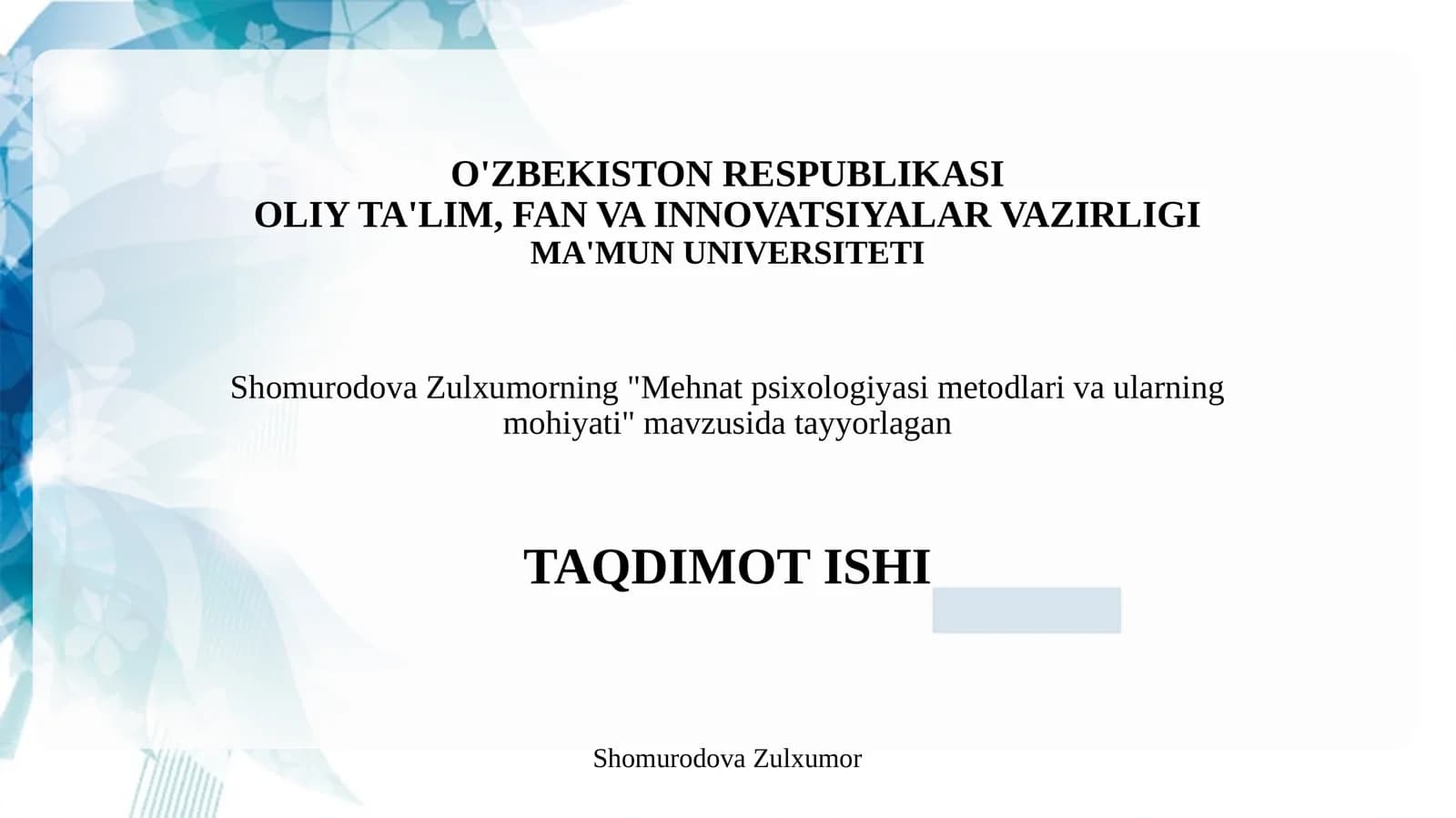 Mehdat psixologiyasi metodlari va ularning mohiyati