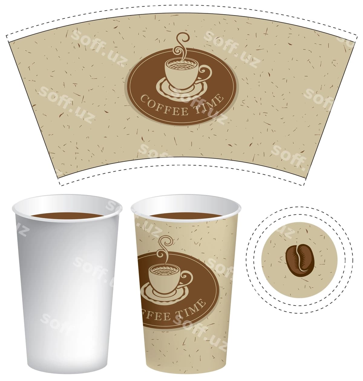 Qahve va choy koeffitsiyentlari uchun shablon qog'ozli kreslo | Paper cup template hot drinks