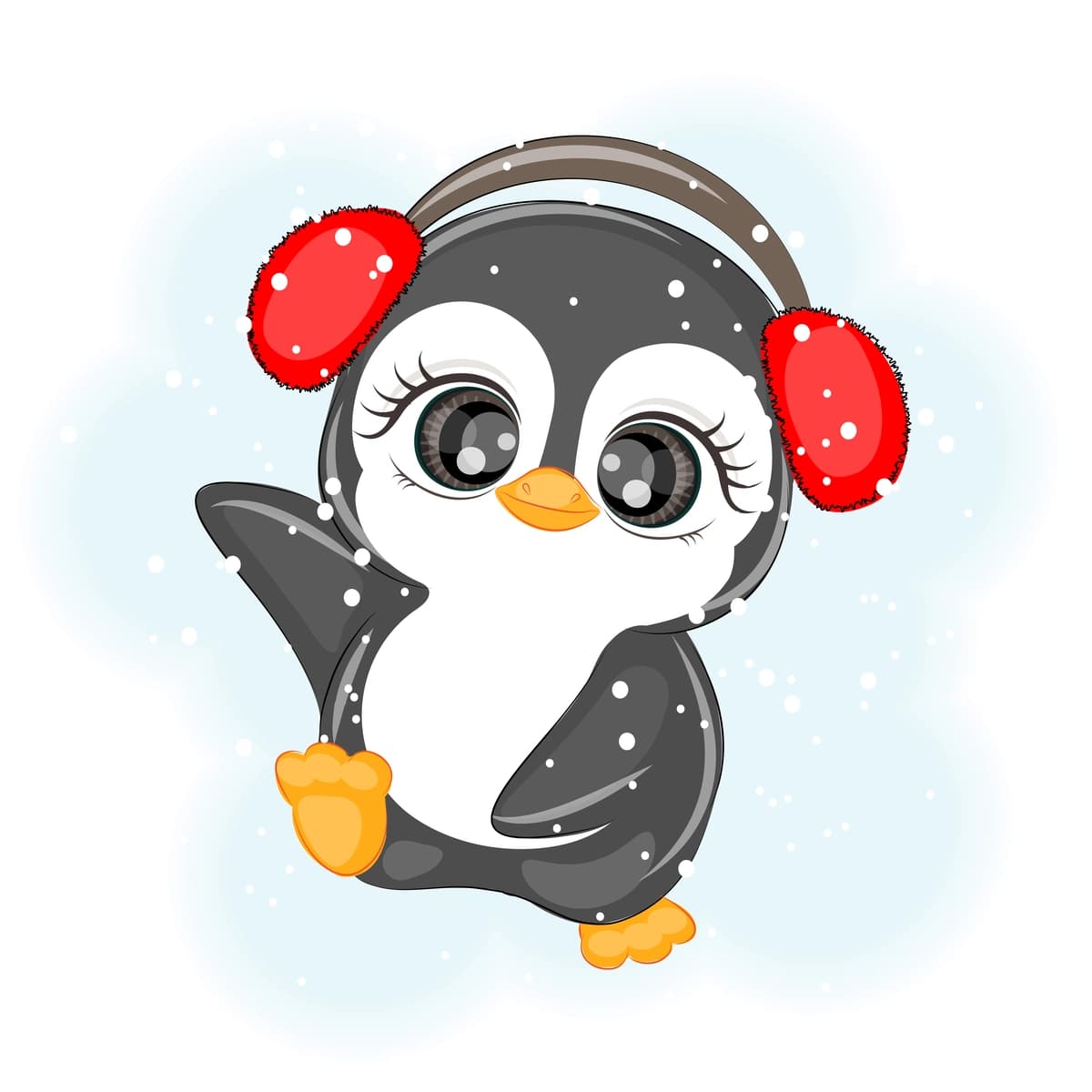 Rojdestvo yoqimli pingvin mo'ynali naushniklar vektor tasviri | Christmas cute penguin fur headphones vector illustration