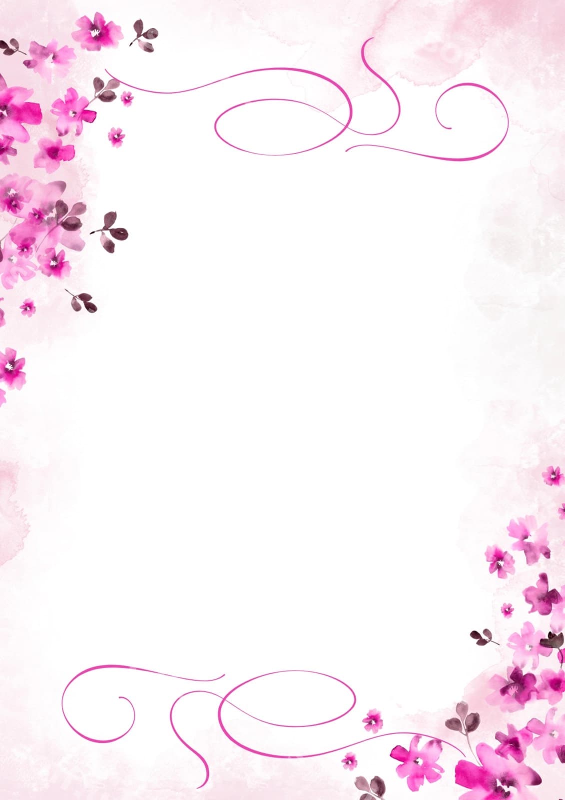Pushti akvarel gulli sahifa chegara | Pink watercolor floral page border