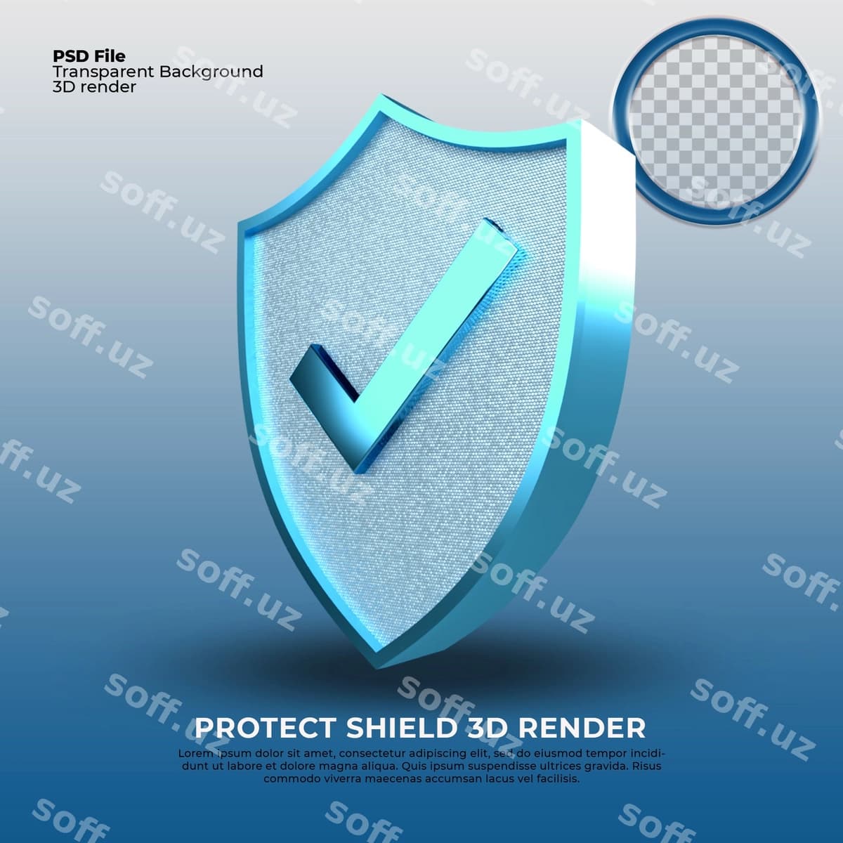 Himoya plohta 3D render ko'k rang | Protect shield 3d render blue color