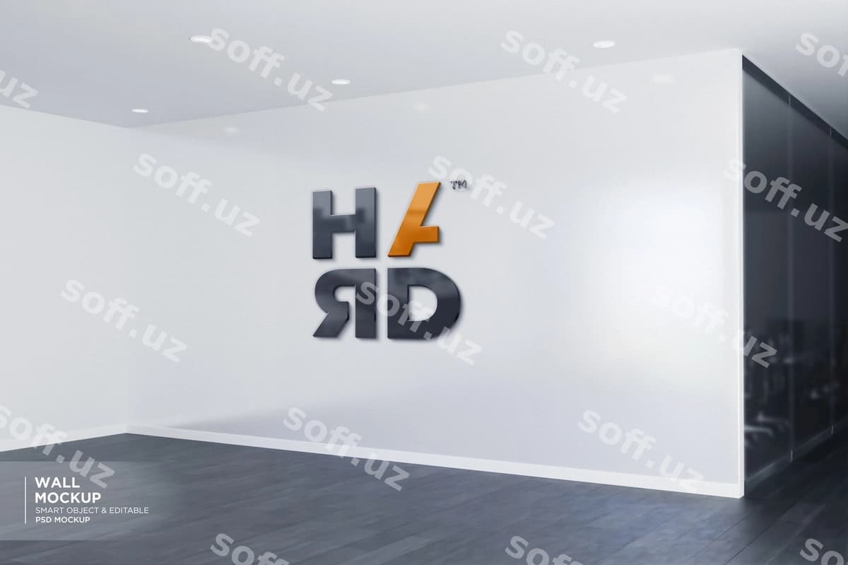 Realistik logotip mockup devor ofis xonasi | Realistic logo mockup wall office room
