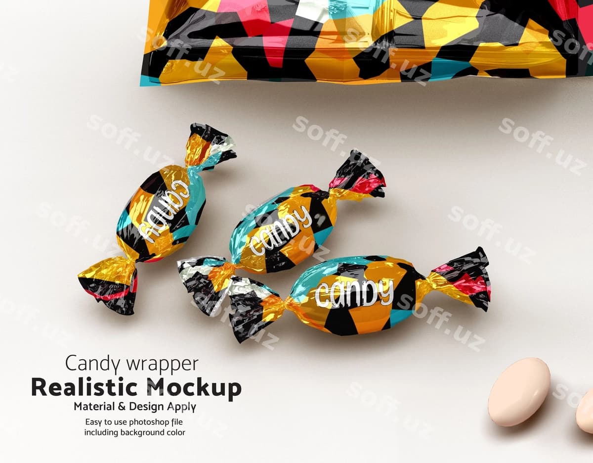 Haqiqiy mockup shirinlik oramasi | Realistic mockupcandy wrapper