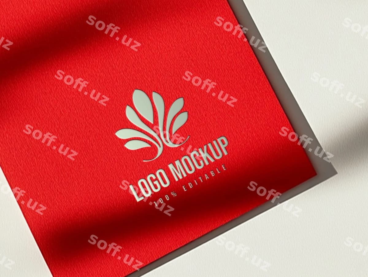 Qizil qatorliqda oq logotipli mockup | Red paper with white logo mockup