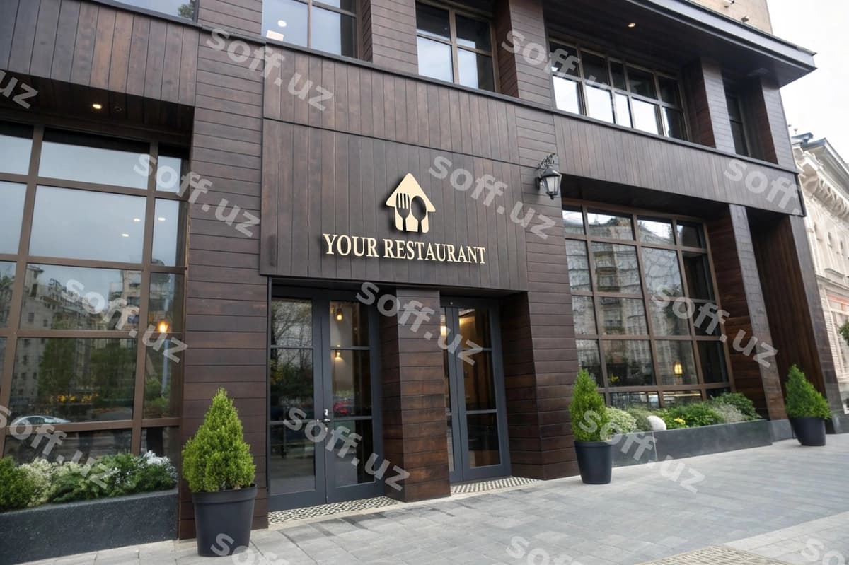 Restoran fasad logotipi mockup | Restaurant facade logo mockup