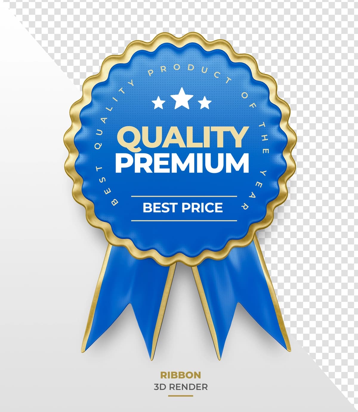 Yuqori sifatli mukofot lentasi qizil oltin 3D render shaffof fon | Premiium quality award ribbon red gold 3d render transparent background