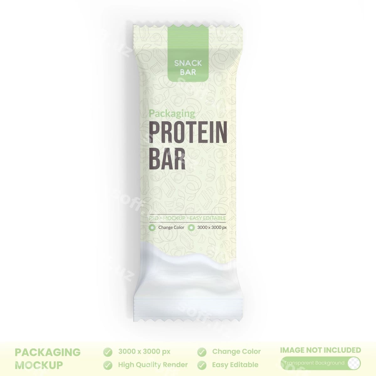Proteinli bar seyfulli qadoqqa namunasi | Sachet protein bar packaging mockup