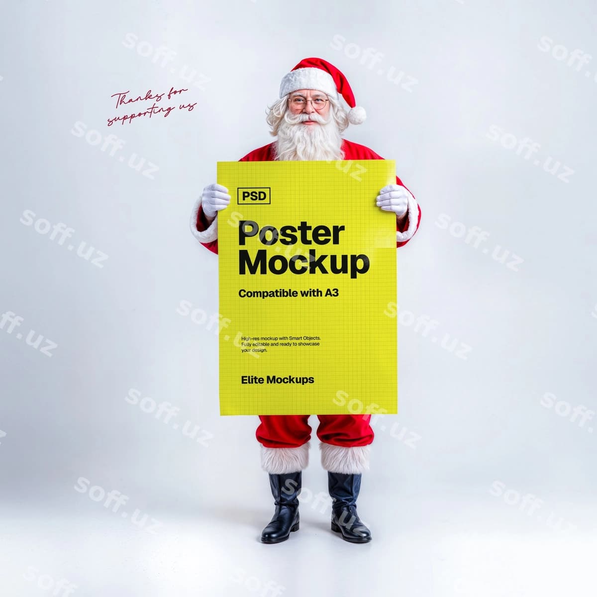 Santa Klats poyezr namunasi tutgan | Santa claus holding poster mockup