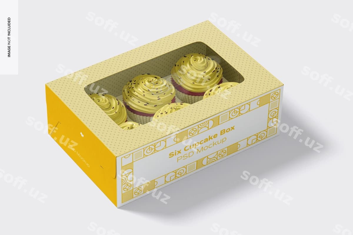 Olti kupkake qutisi namunasi | Six cupcake box mockup