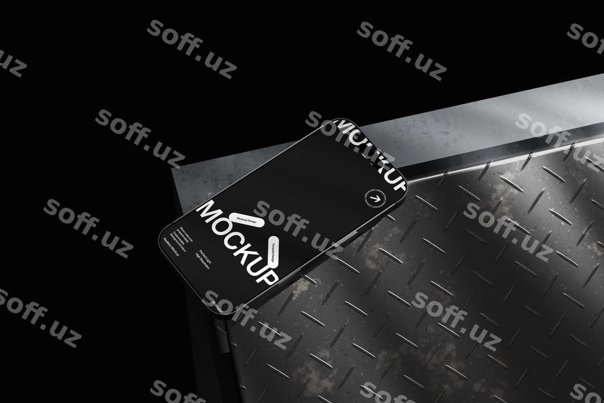 Chiroyli metal yuzli telefon namunasi | Sleek metal surface phone mockup