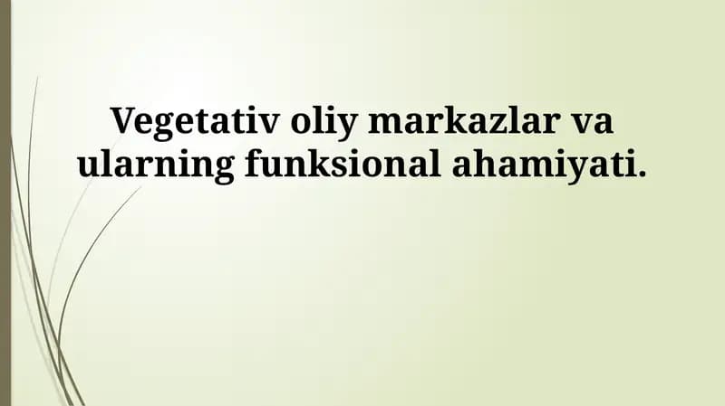 Vegetativ oliy markazlar va ularning funksional ahamiyati