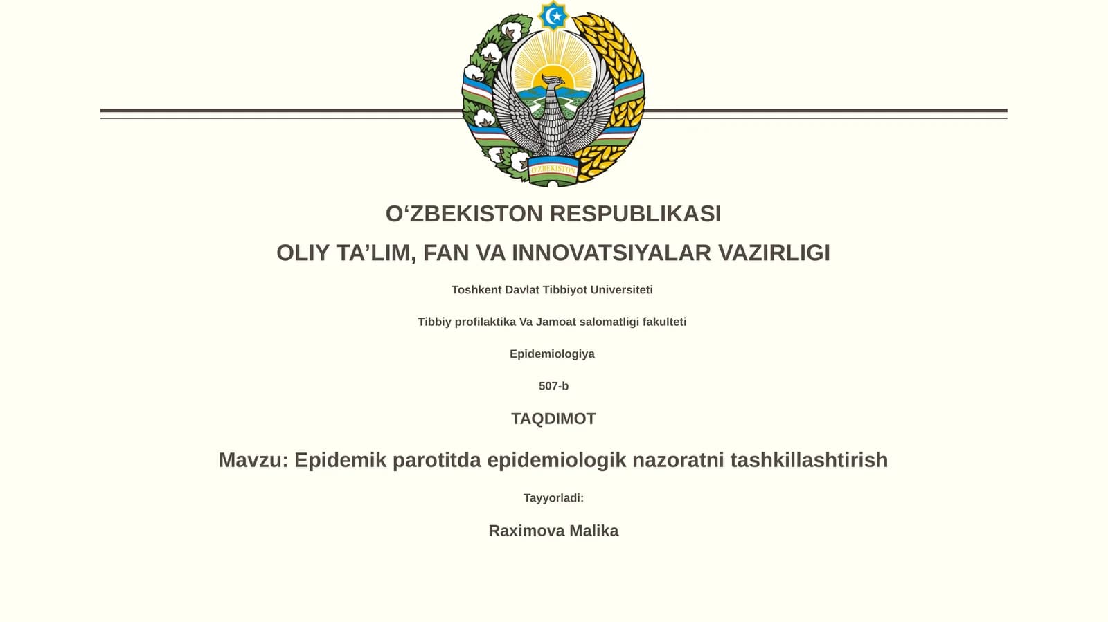 Epidemik parotitda epidemiologik nazoratni tashkillashtirish
