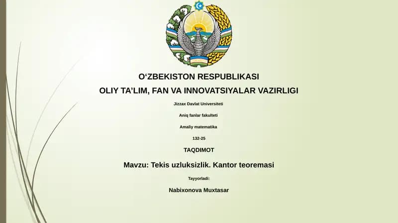 Tekis uzluksizlik. Kantor teoremasi