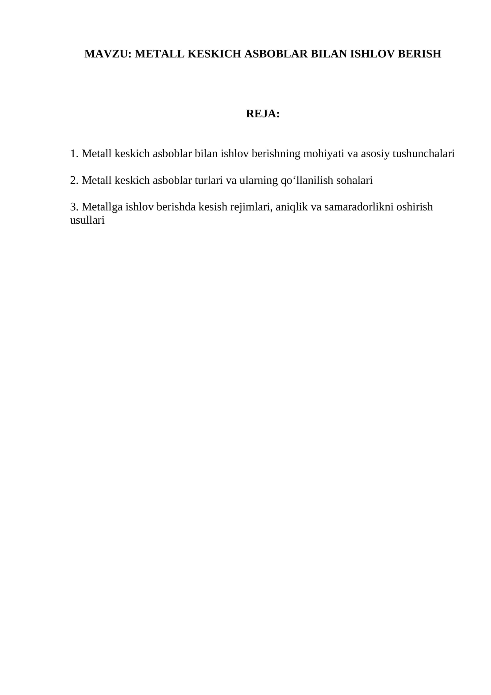 METALL KESKICH ASBOBLAR BILAN ISHLOV BERISH