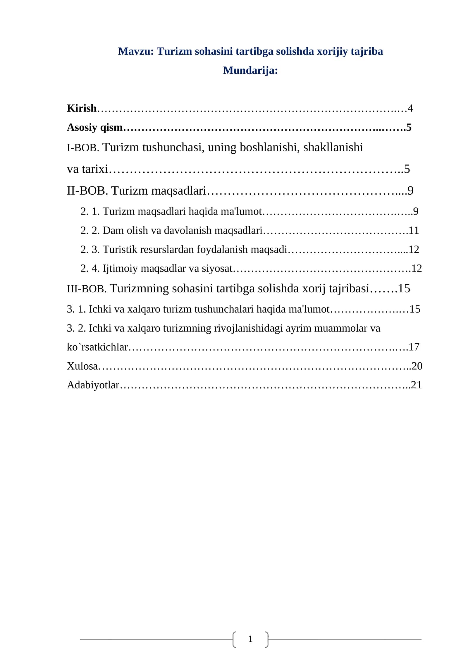 Turizm sohasini tartibga solishda xorijiy tajriba